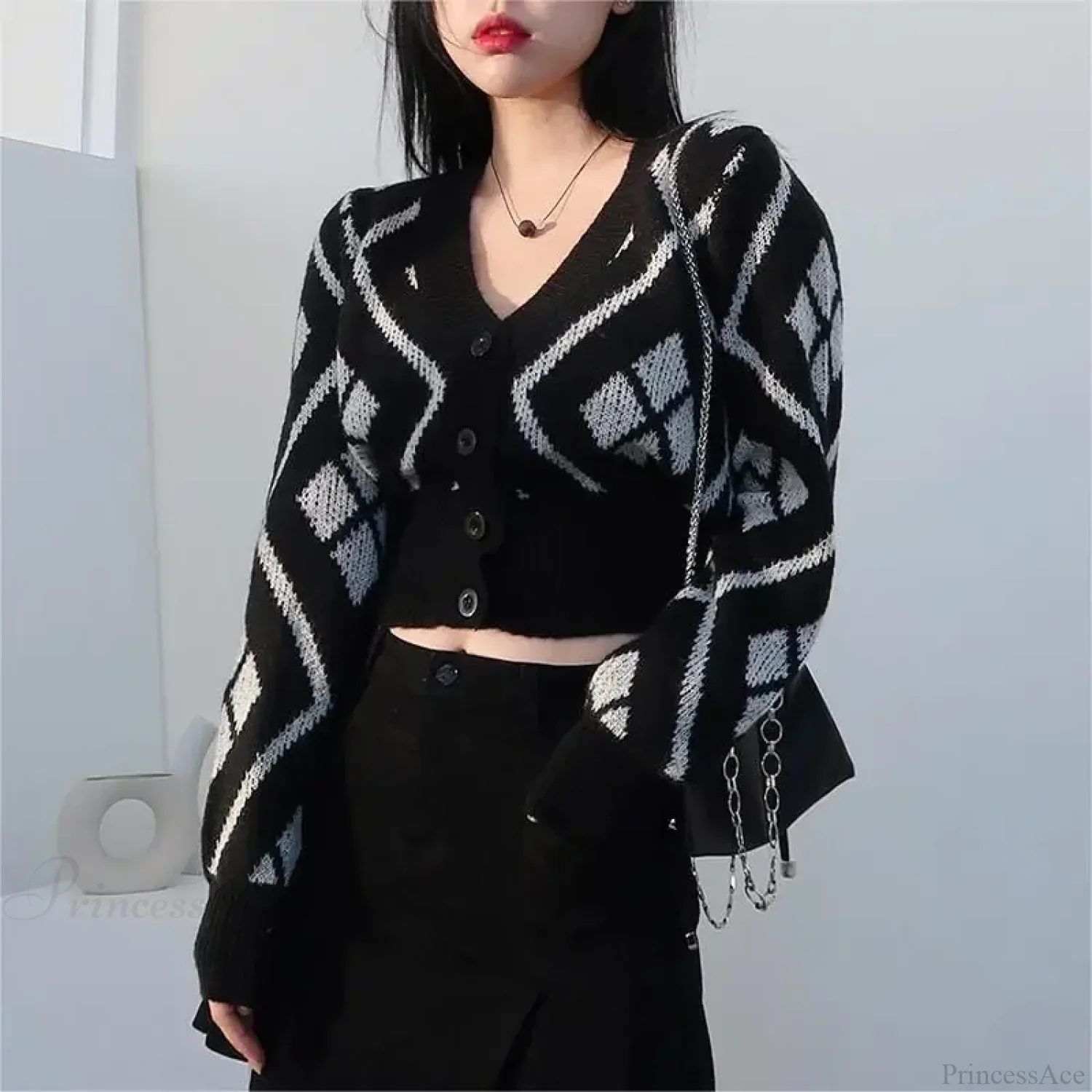 V-neck Printed Button Cardigan - Image 4