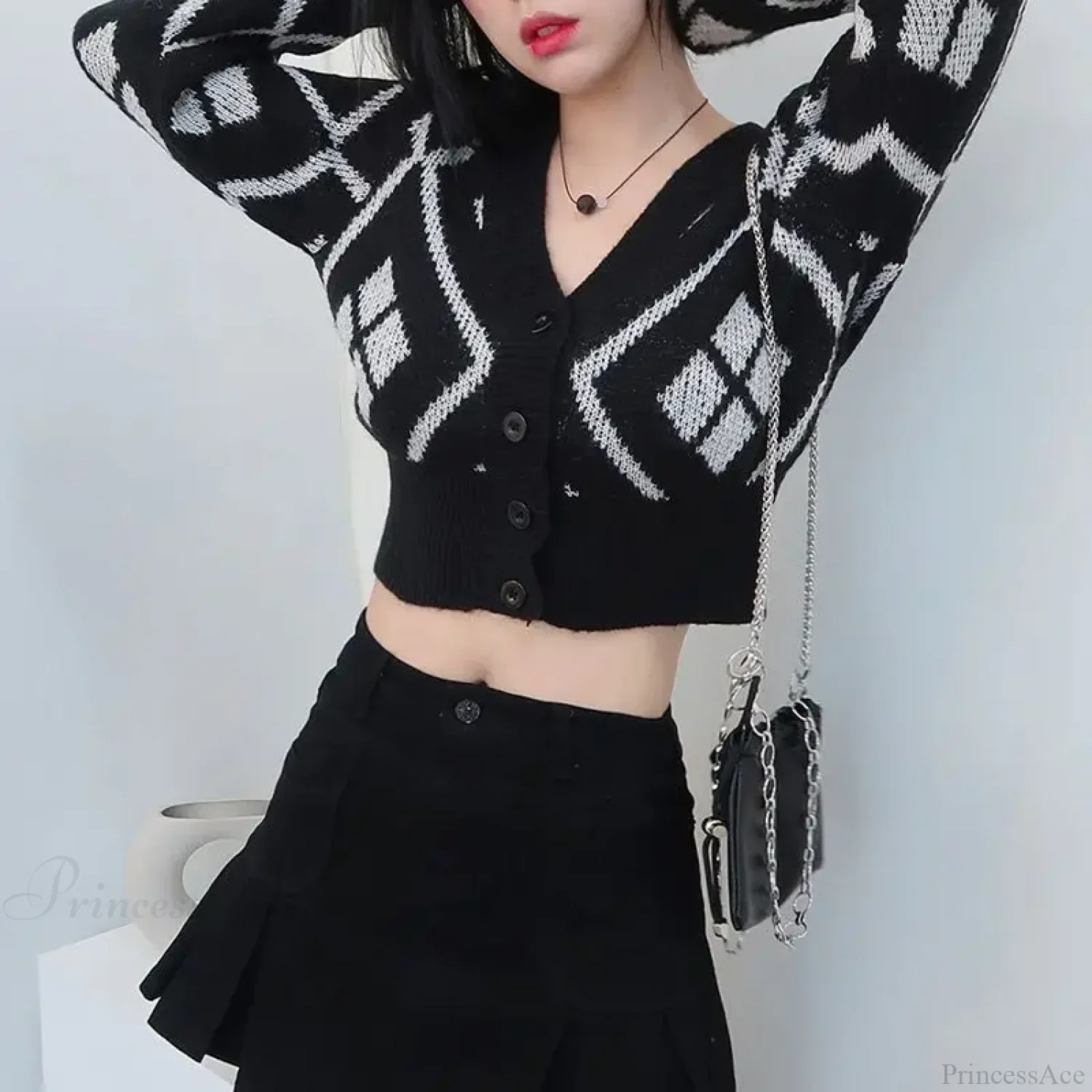 V-neck Printed Button Cardigan - Image 6