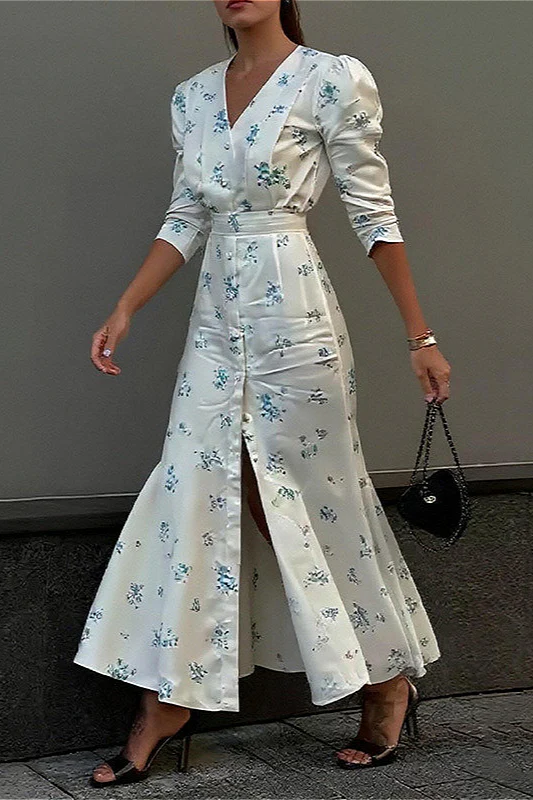 V Neck Ruched Waist Slim Fit Chic Floral Dress - Image 2