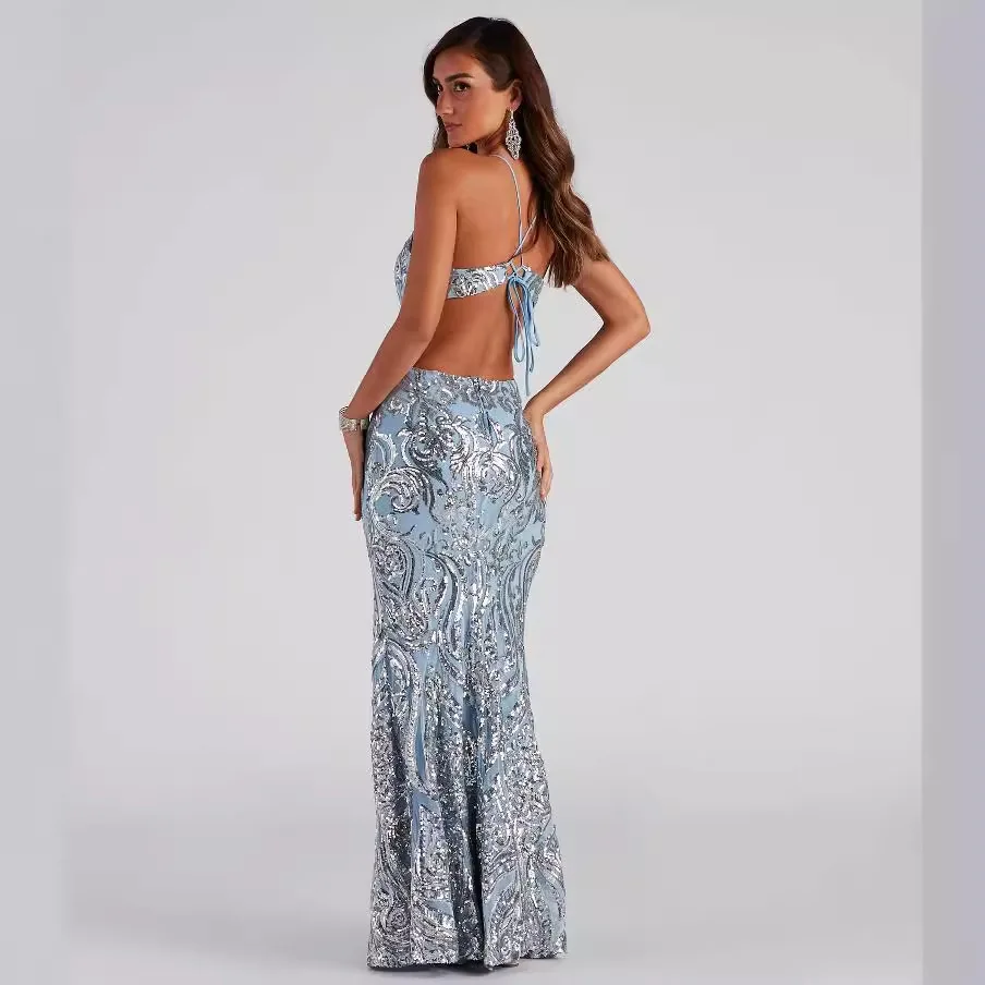 V-Neck Sequined Party Dress - Image 3