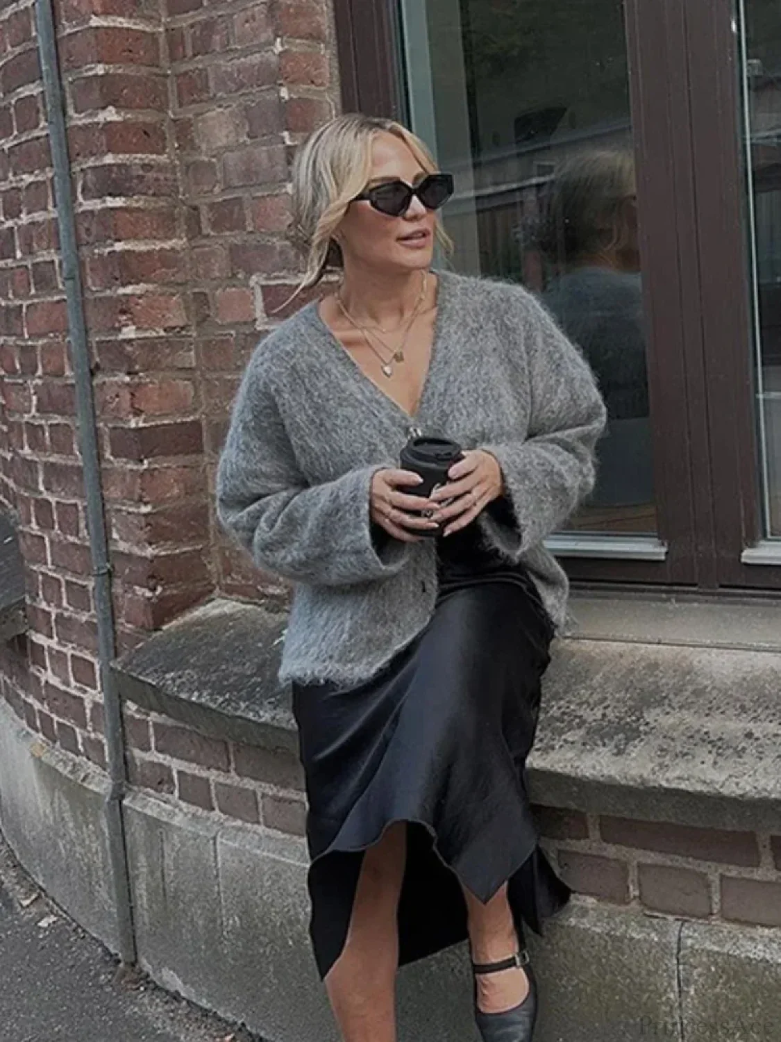 V-neck Single Breasted Loose Cardigan - Image 6