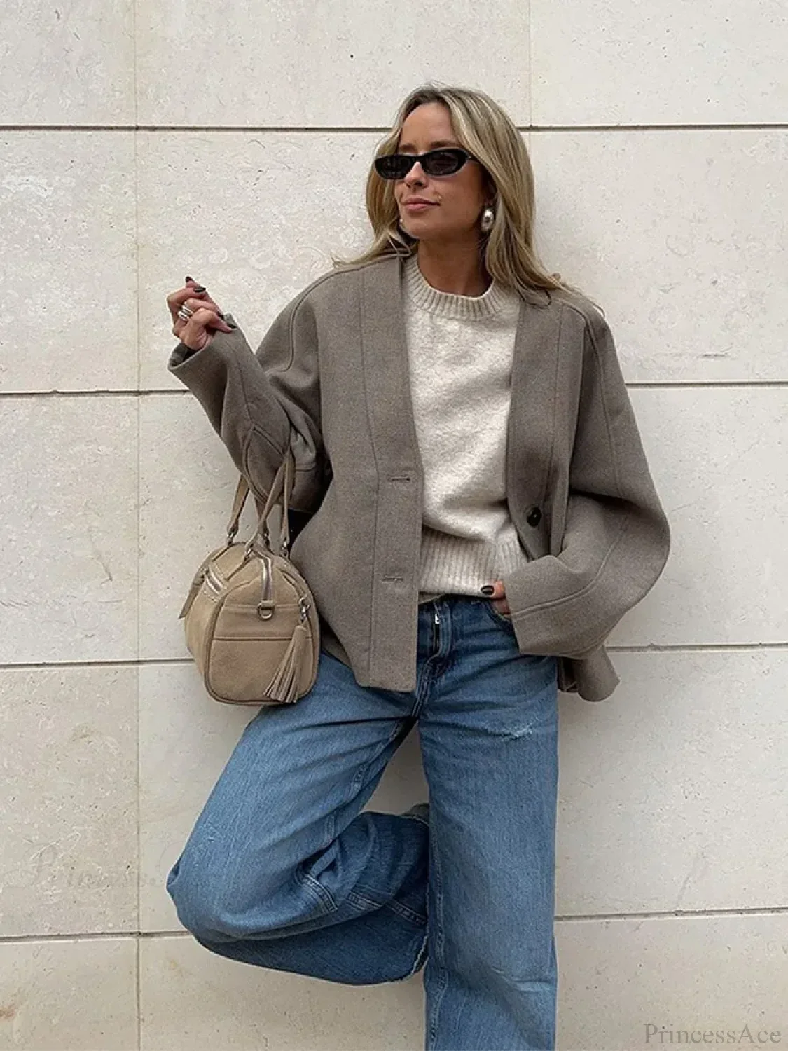 V-neck Single Breasted Wool Coat - Image 3