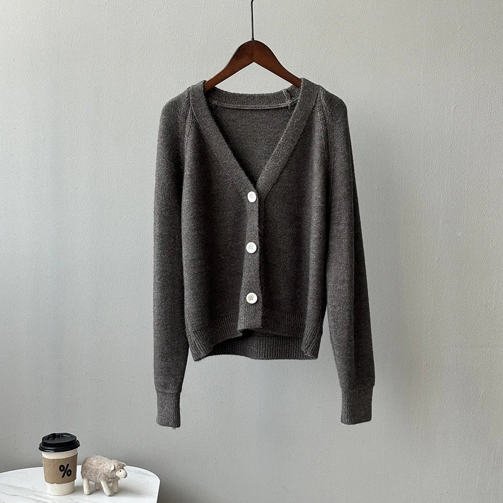 V-Neck Single Button Knitted Green Cape Clothes Autumn Women Sweater - Image 7