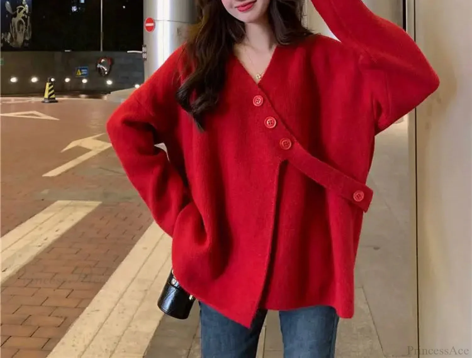 V-Neck Solid Simplicity Office Lady Autumn Knit Cardigan - Image 4