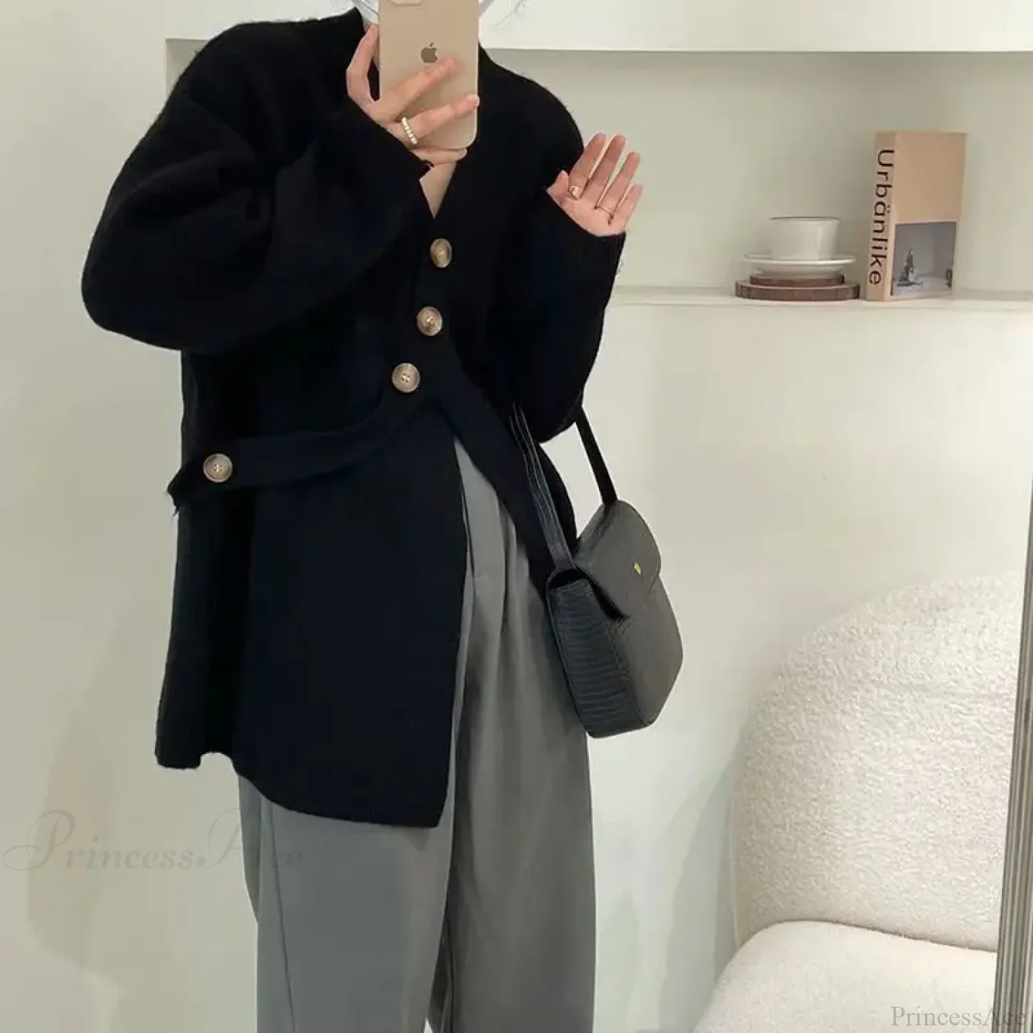 V-Neck Solid Simplicity Office Lady Autumn Knit Cardigan - Image 5