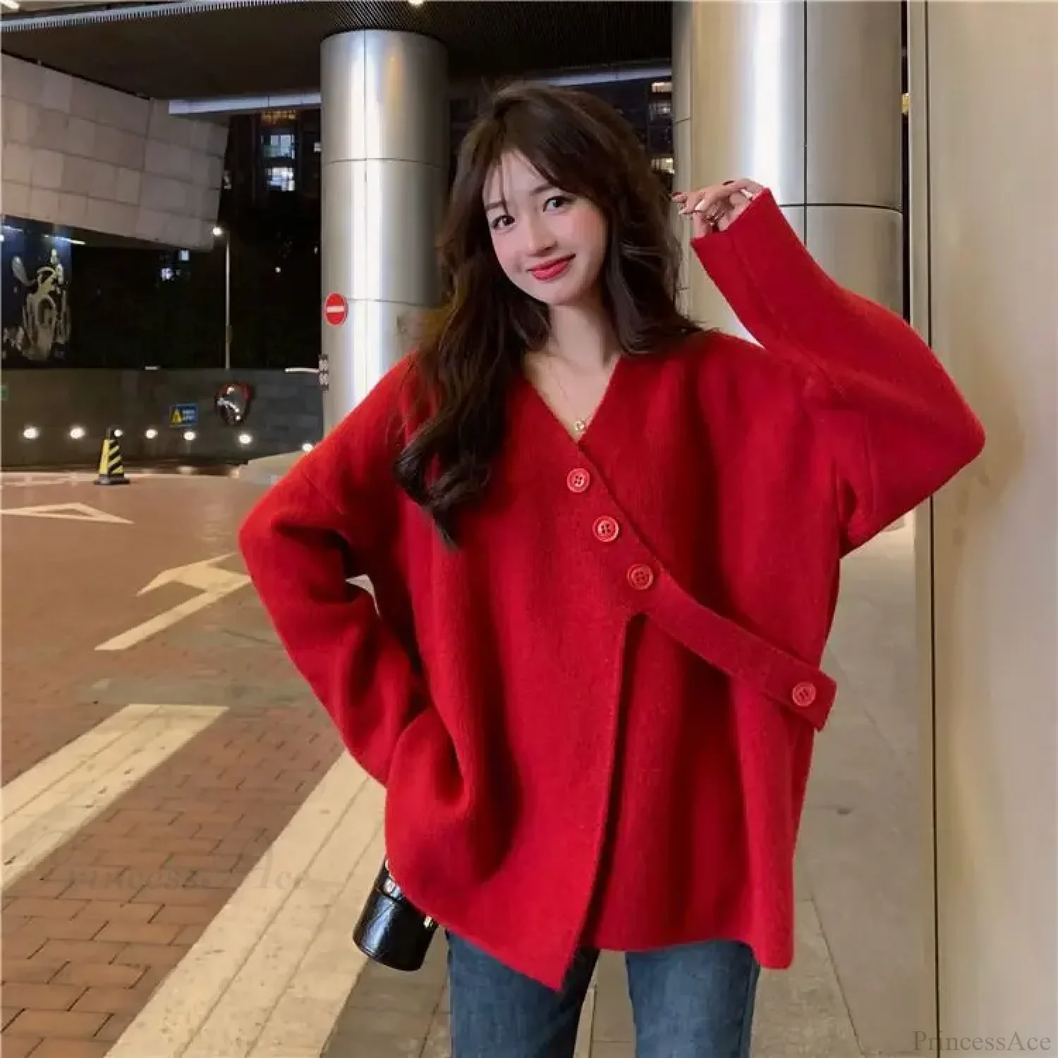 V-Neck Solid Simplicity Office Lady Autumn Knit Cardigan - Image 9