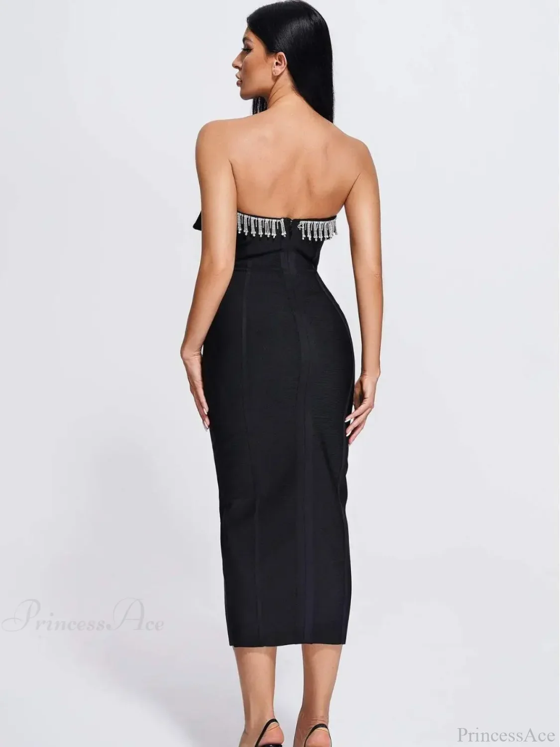 V-Neck Strapless Black Party Dress - Image 6