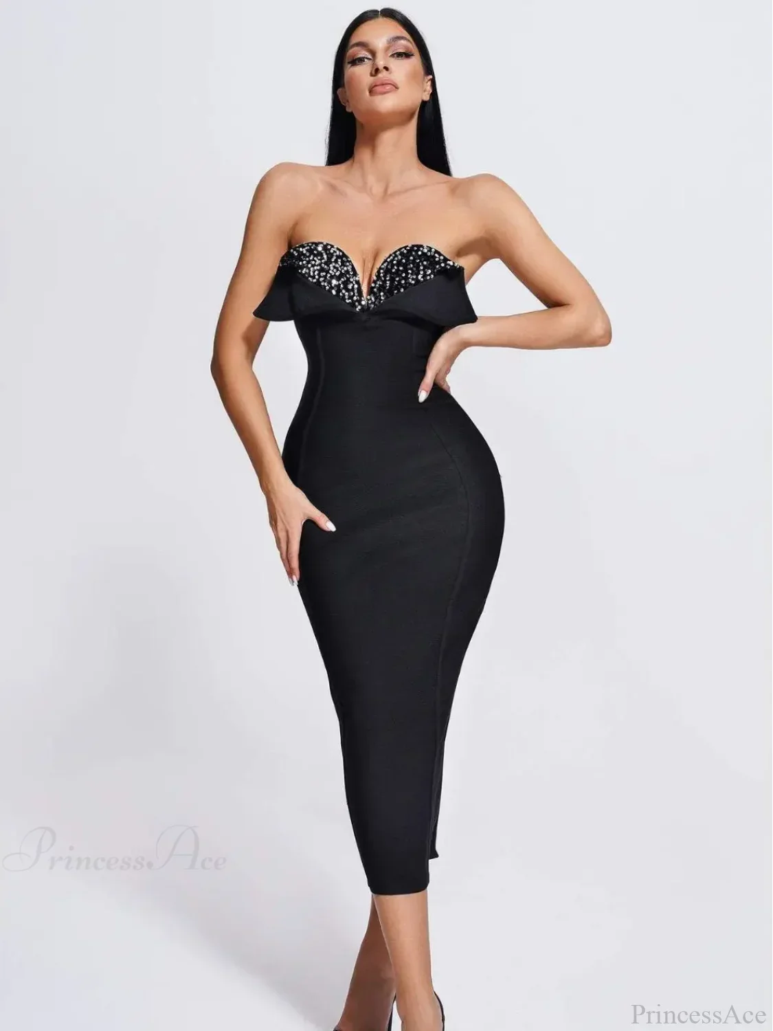 V-Neck Strapless Black Party Dress - Image 7