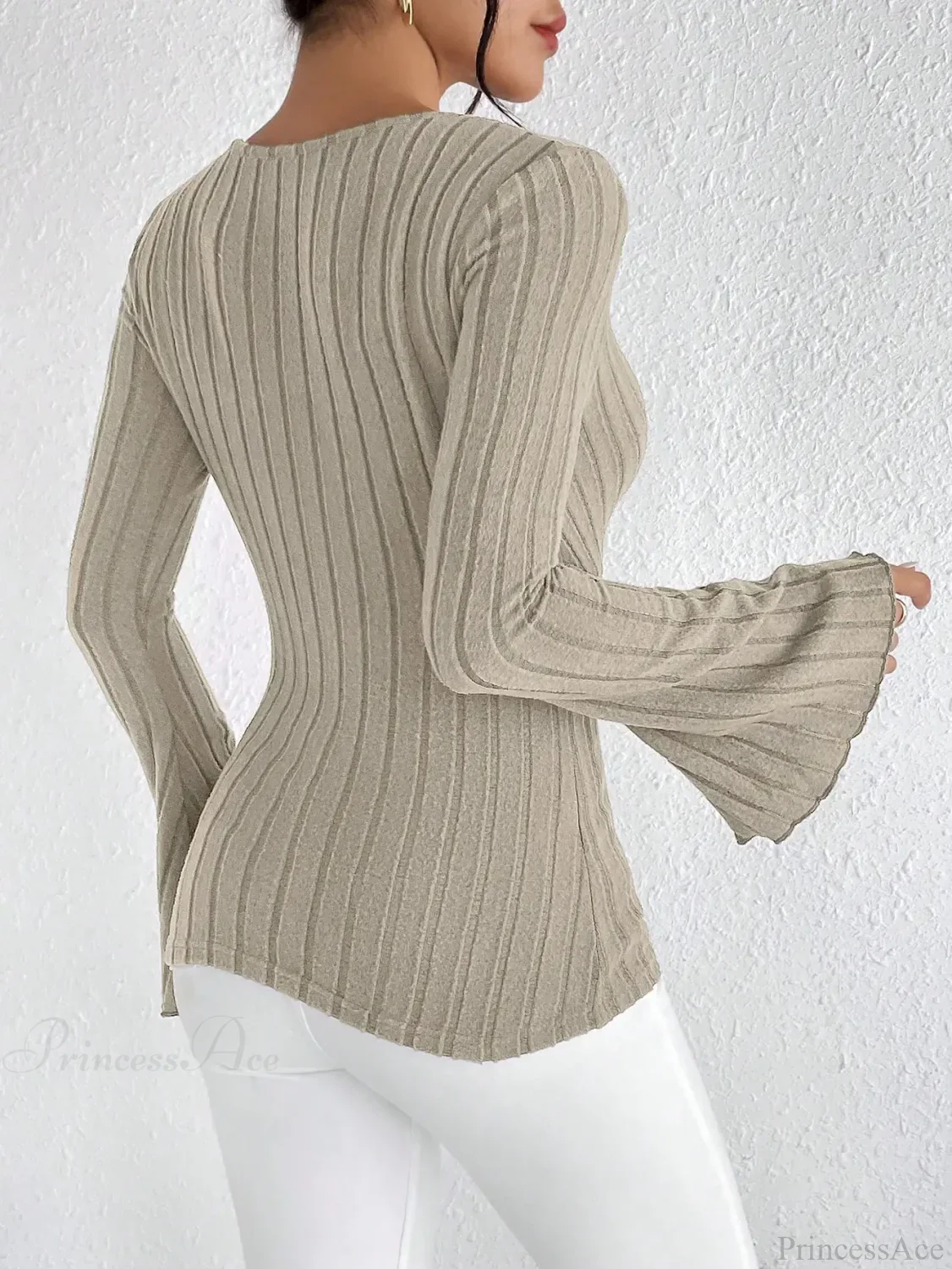 V-neck Striped Long Sleeve Knit Sweater - Image 2