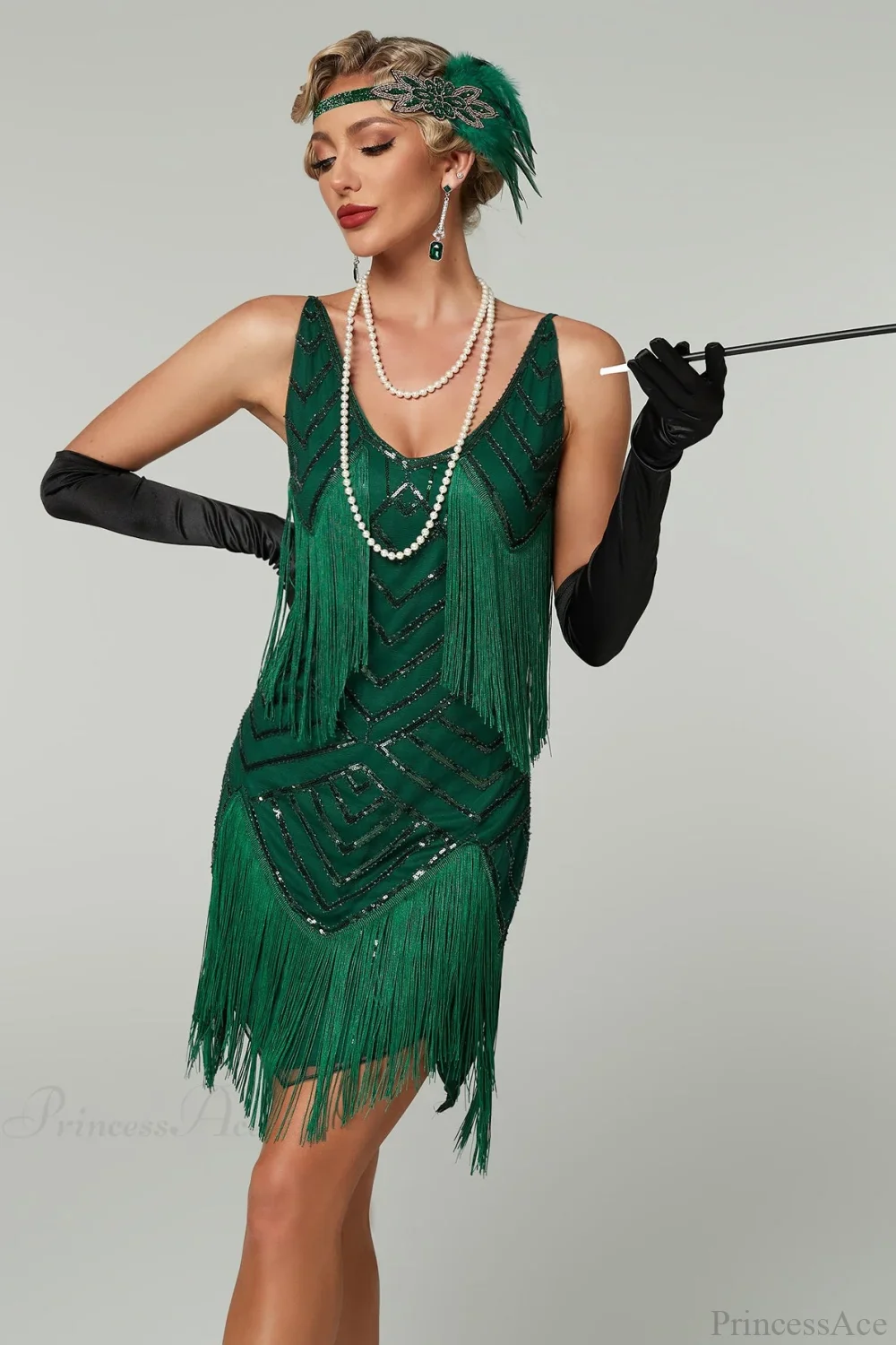 V-Neck Tassel Sequin Party Dress - Image 2