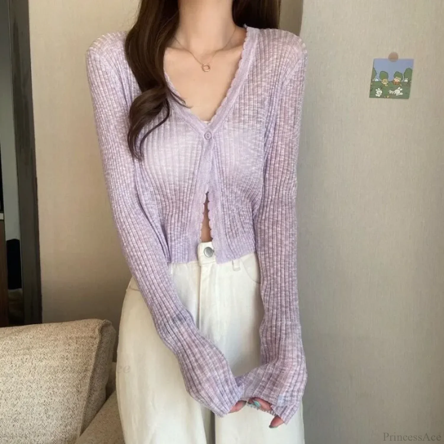 V-Neck Thin Sunscreen Korean Style Knit Summer Cardigan - Image 6