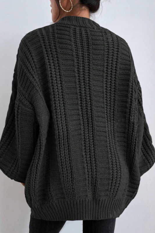 V-Neck Vintage Cable Knit Balloon Sleeve Cardigan - Image 12