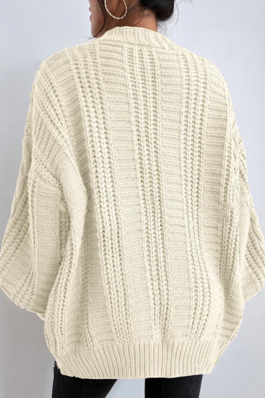 V-Neck Vintage Cable Knit Balloon Sleeve Cardigan - Image 6