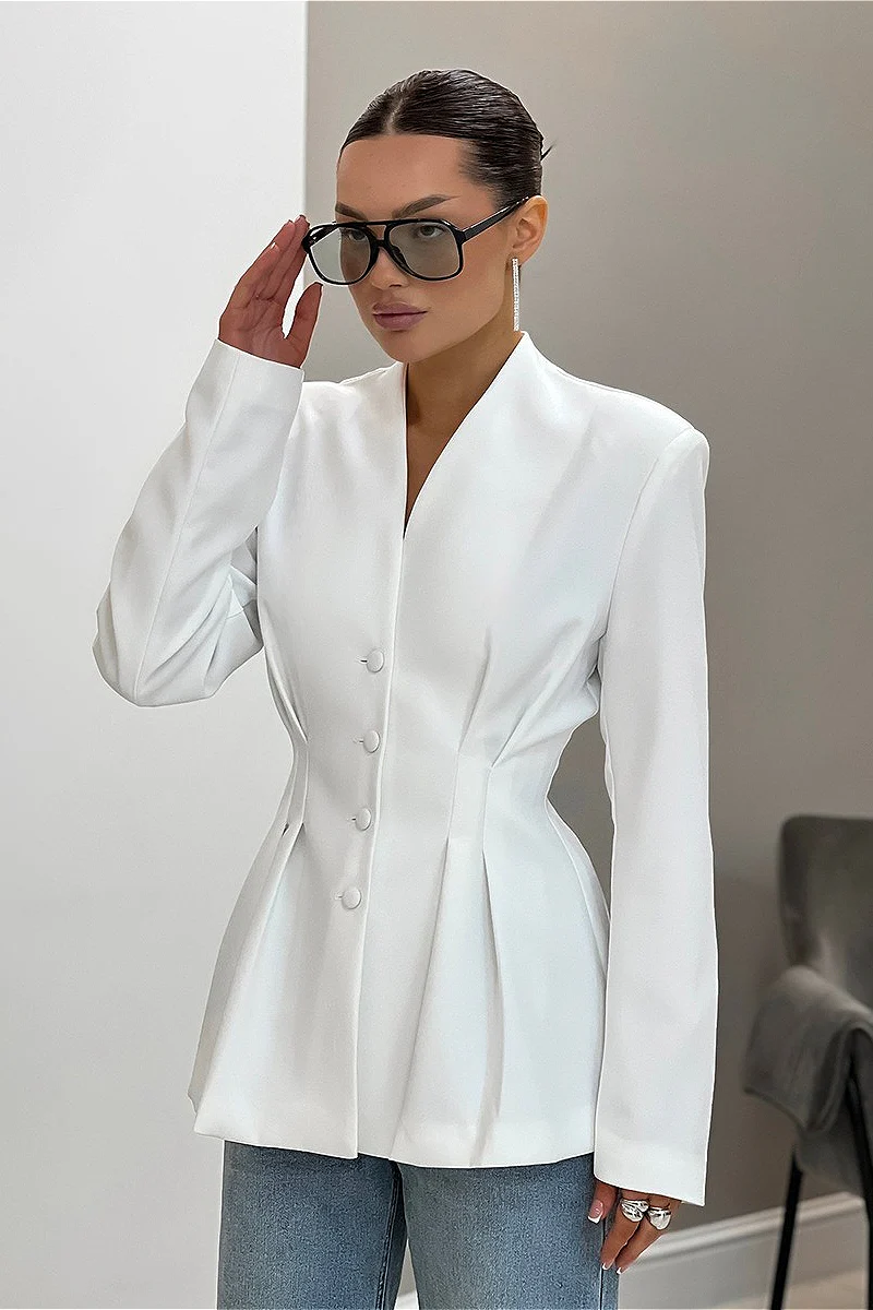 V Neck Waist Cinched Blazer - Image 3