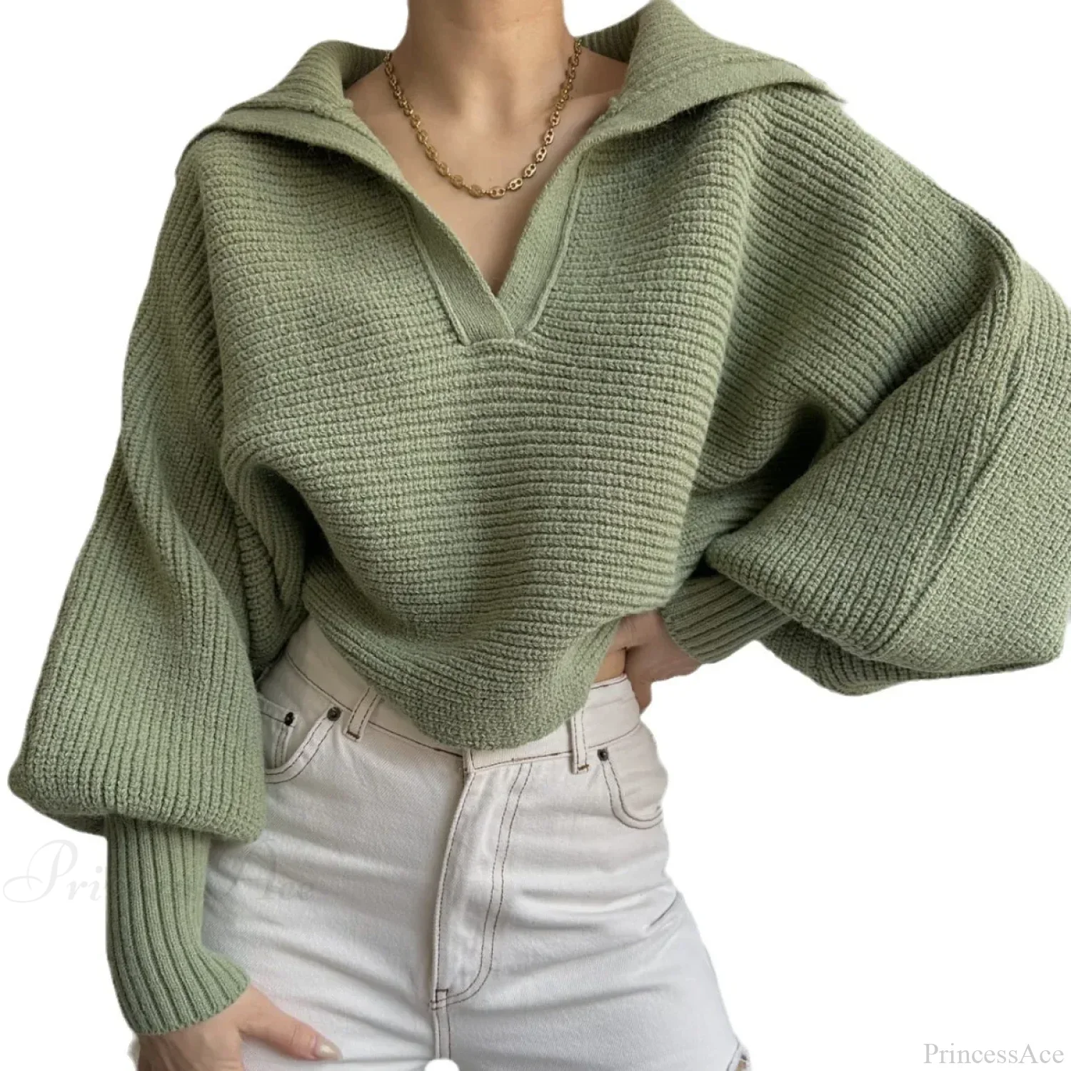 V-neck Warm White Sweater - Image 5