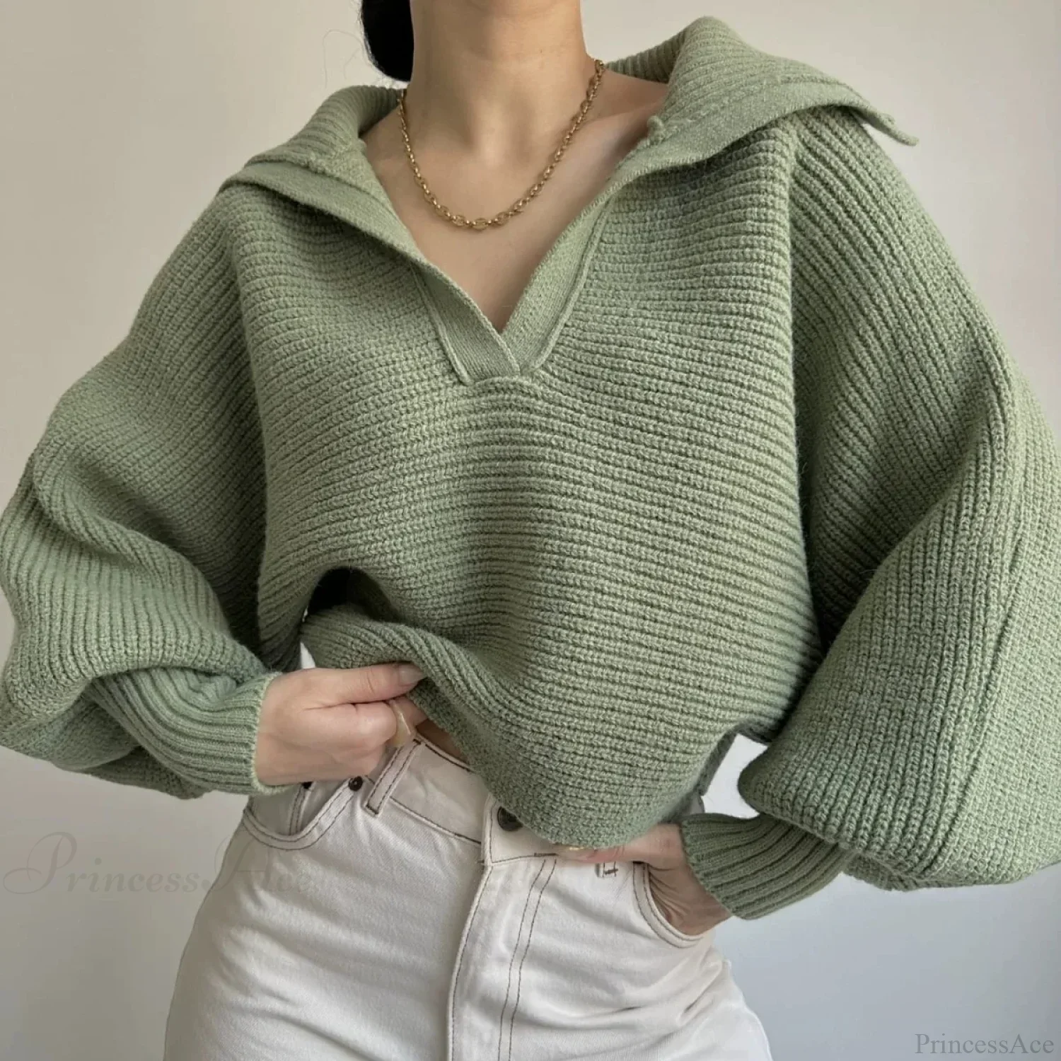 V-neck Warm White Sweater - Image 6