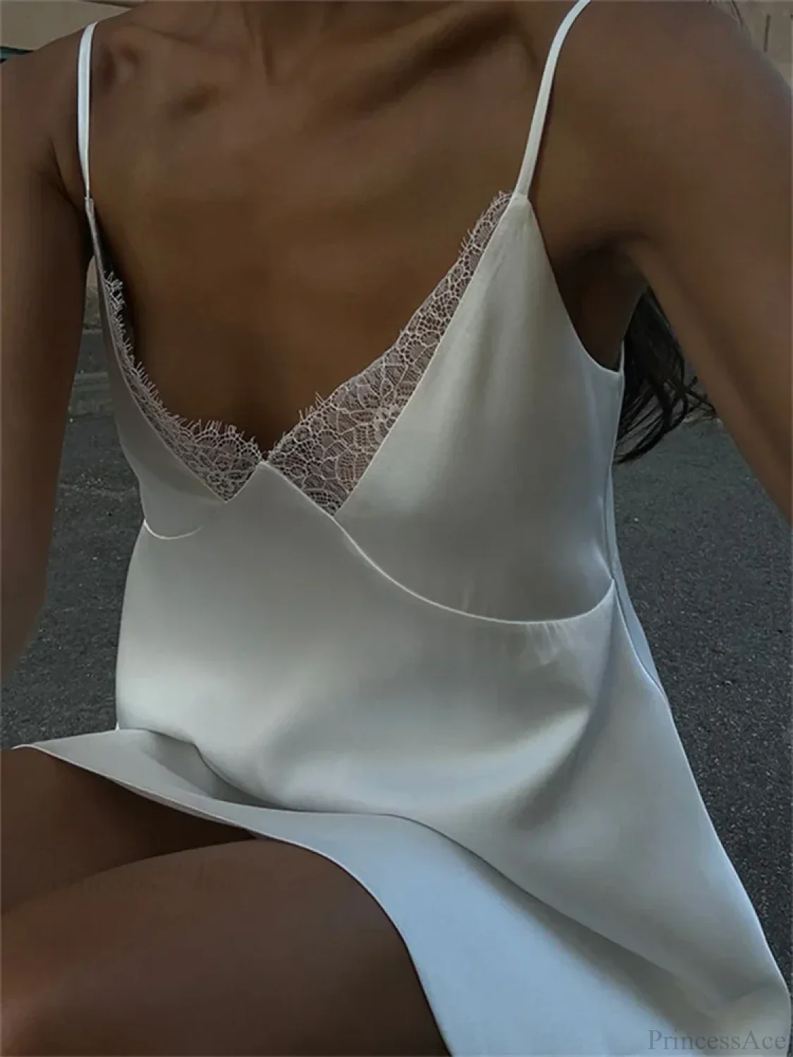 V-Neck White Spaghetti Mini Dress - Image 2