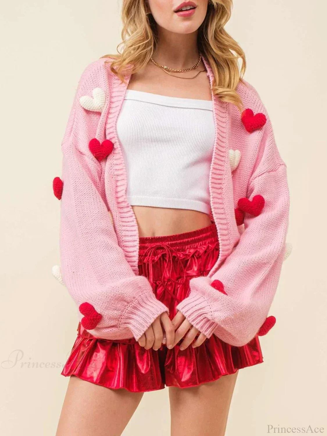 Valentine's Day 3D Heart Embroidery Cardigan - Image 4