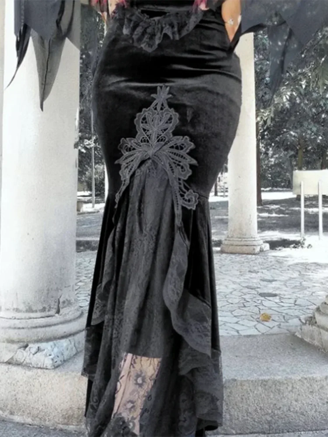 Velvet Lace Patchwork Trumpet Skirt - Image 2