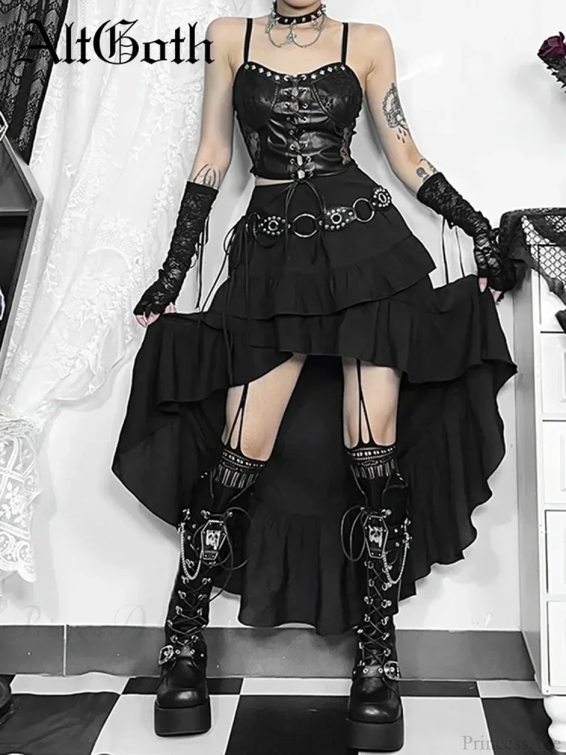 Velvet Lace Patchwork Trumpet Skirt - Image 9