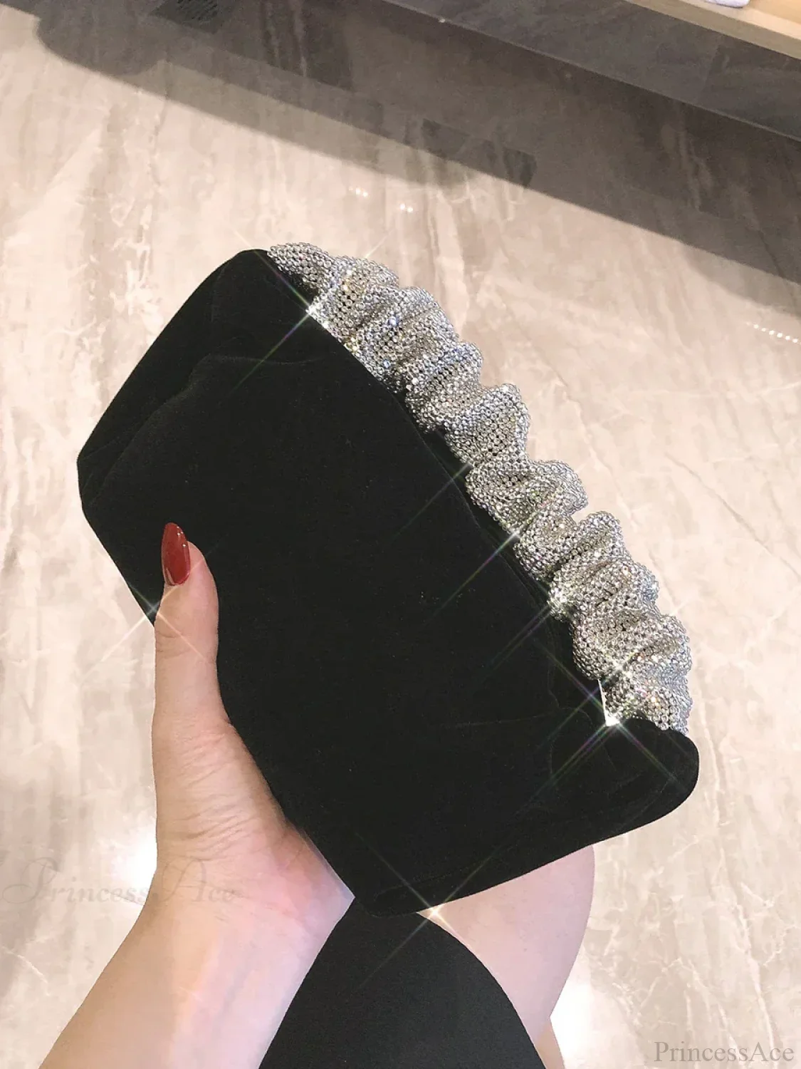 Velvet Rhinestone Formal Evening Clutch Purse - Image 2