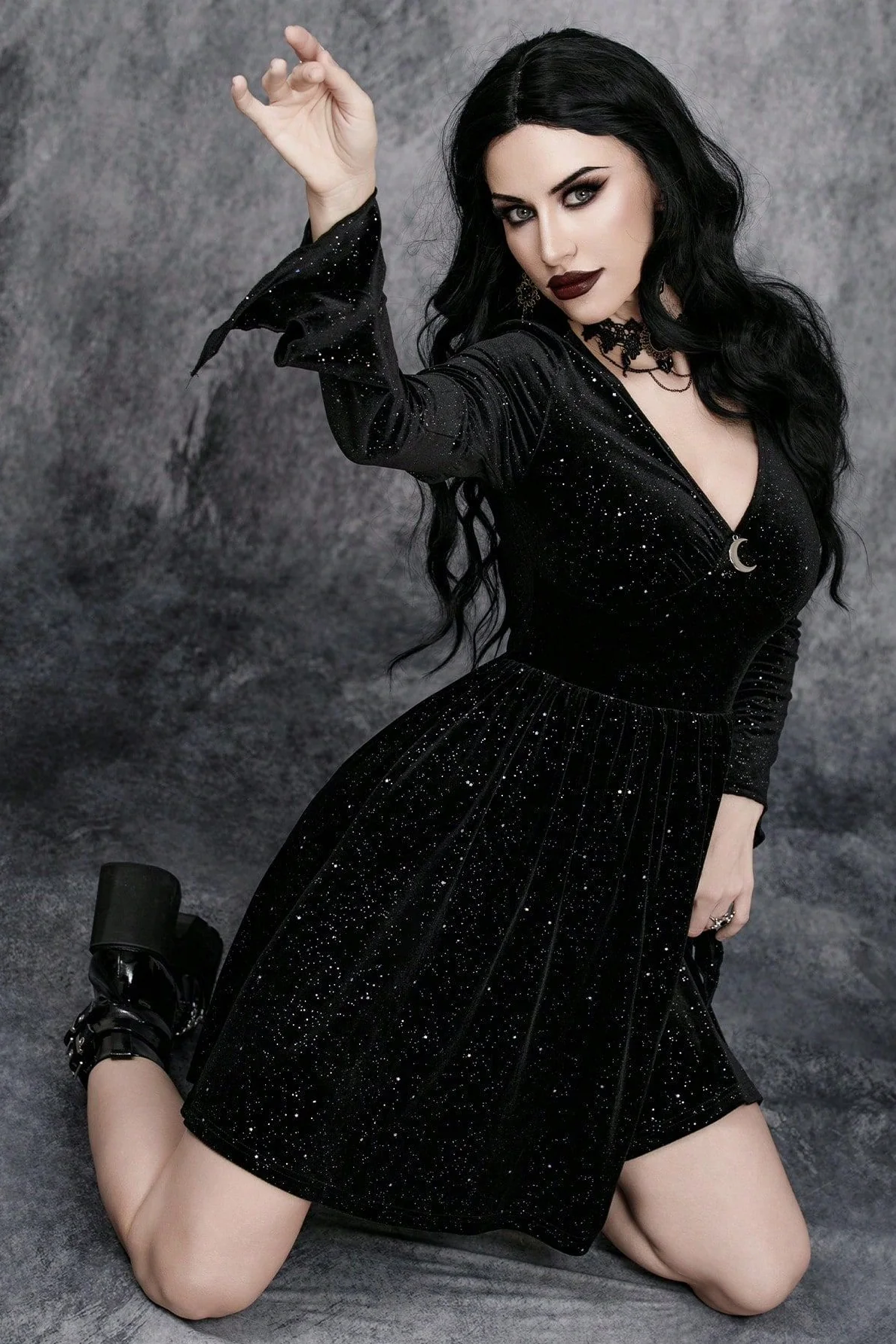Velvet V-Neck Gothic Dress - Image 4