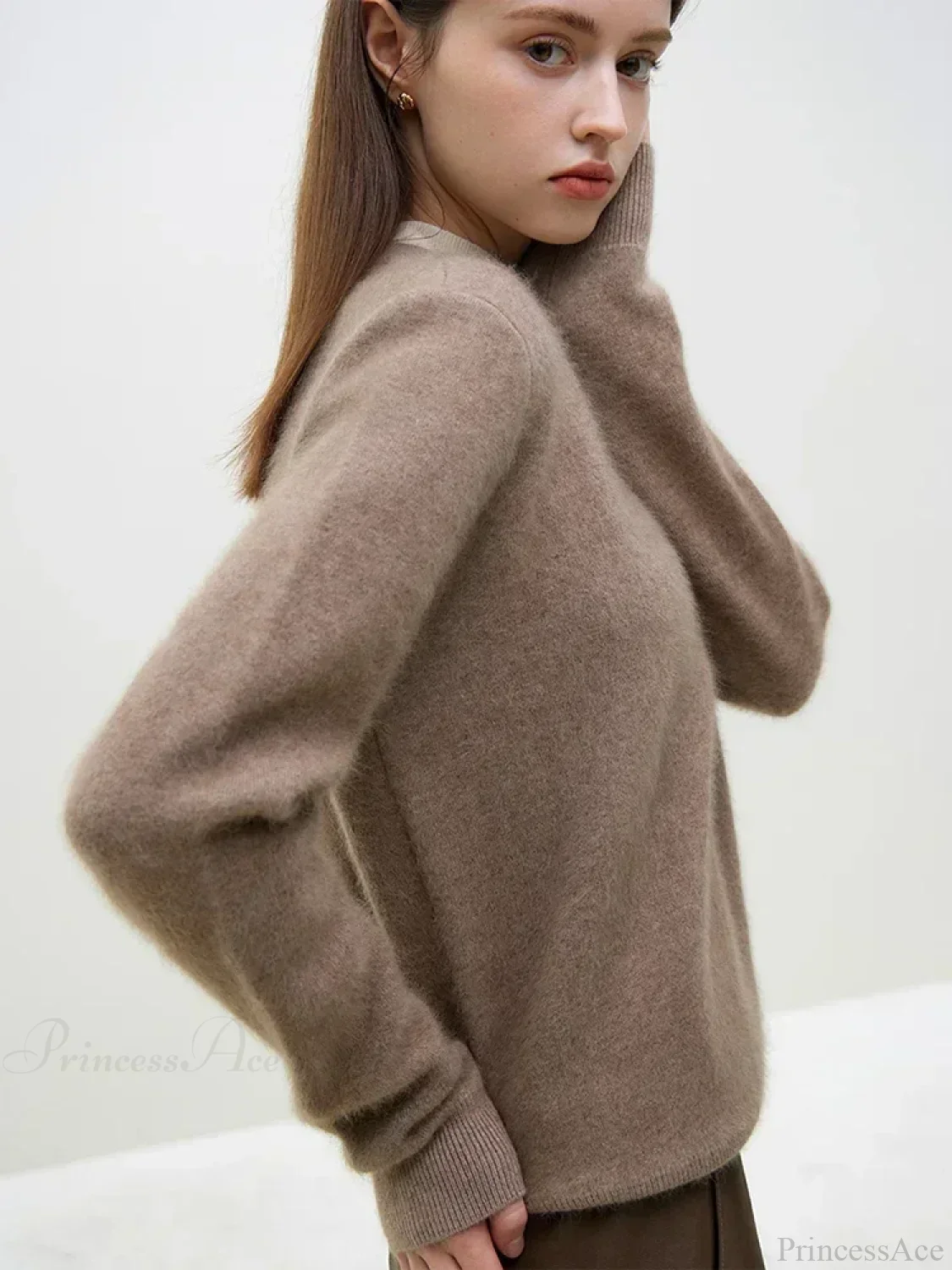 Velvety Pullover Knitted Tea Brown Sweater - Image 2