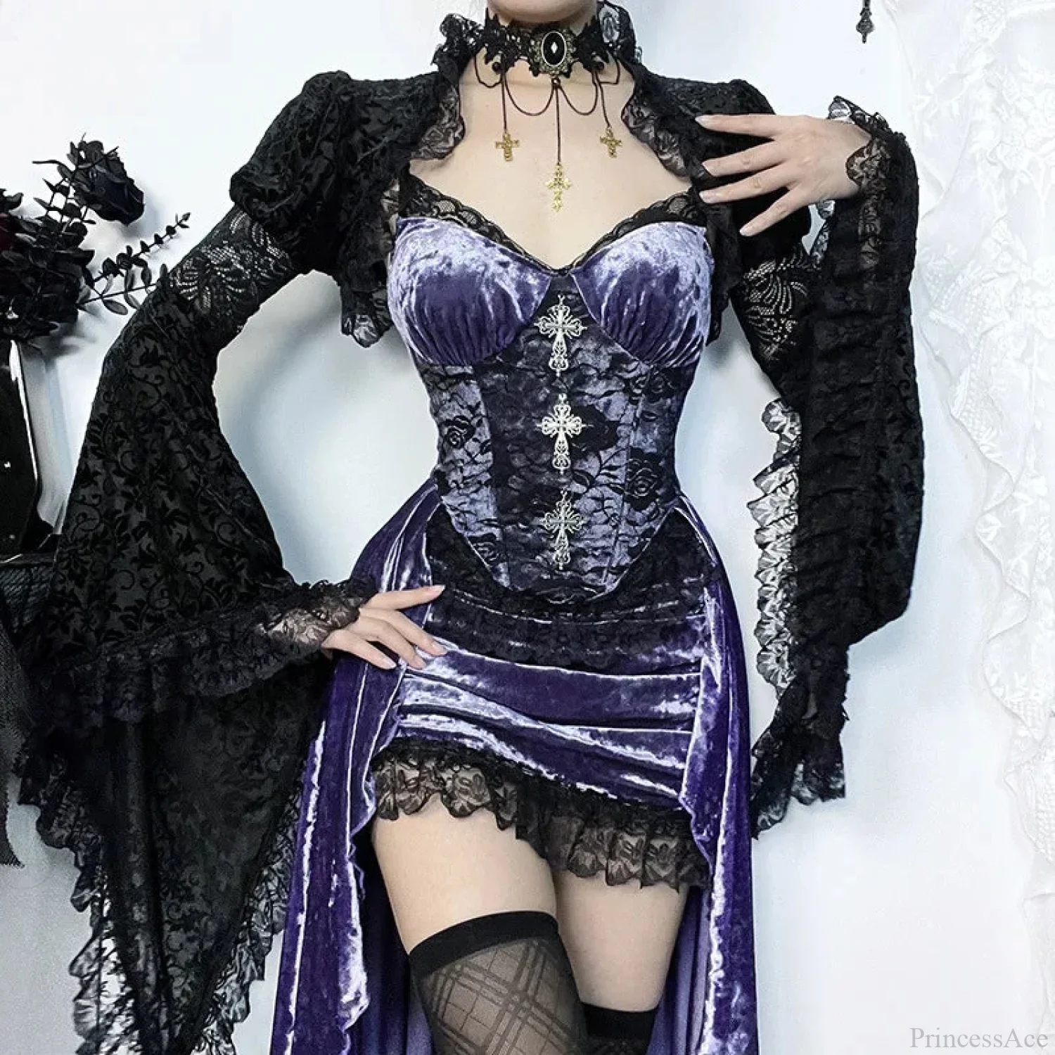 Victoria Velvet A-line Lace Midi Dress - Image 2