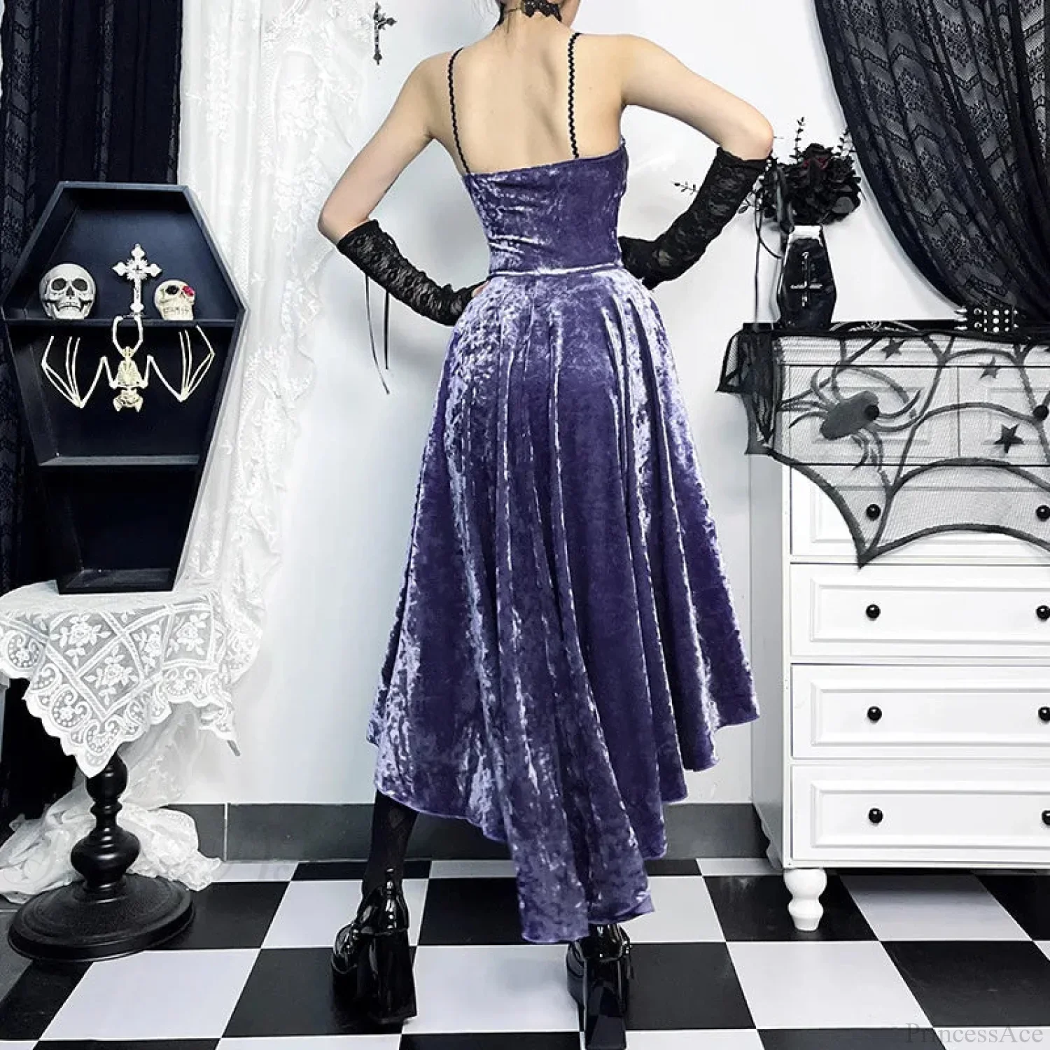 Victoria Velvet A-line Lace Midi Dress - Image 5