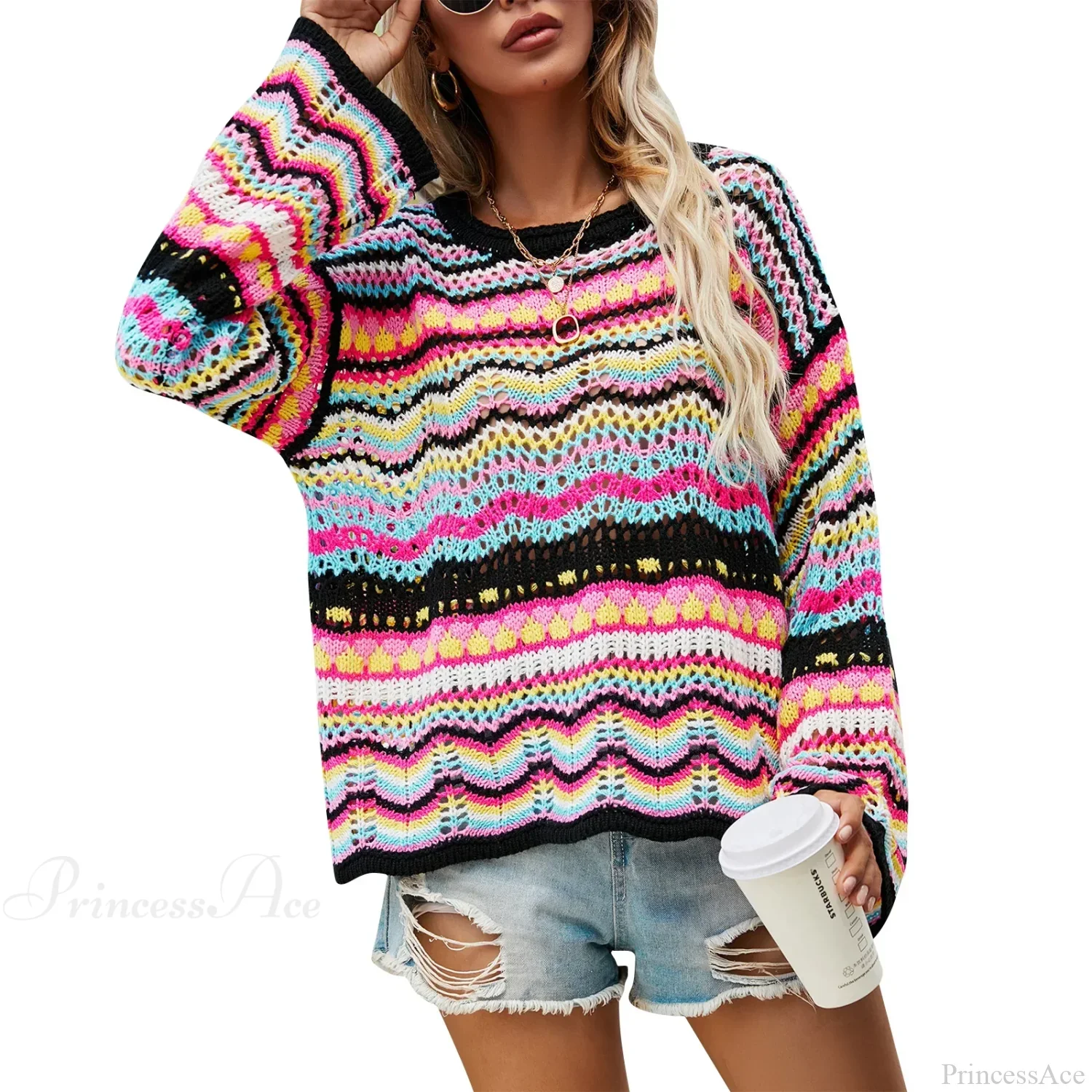 Vintage 90s Crochet Flared Sleeves Sweater - Image 3