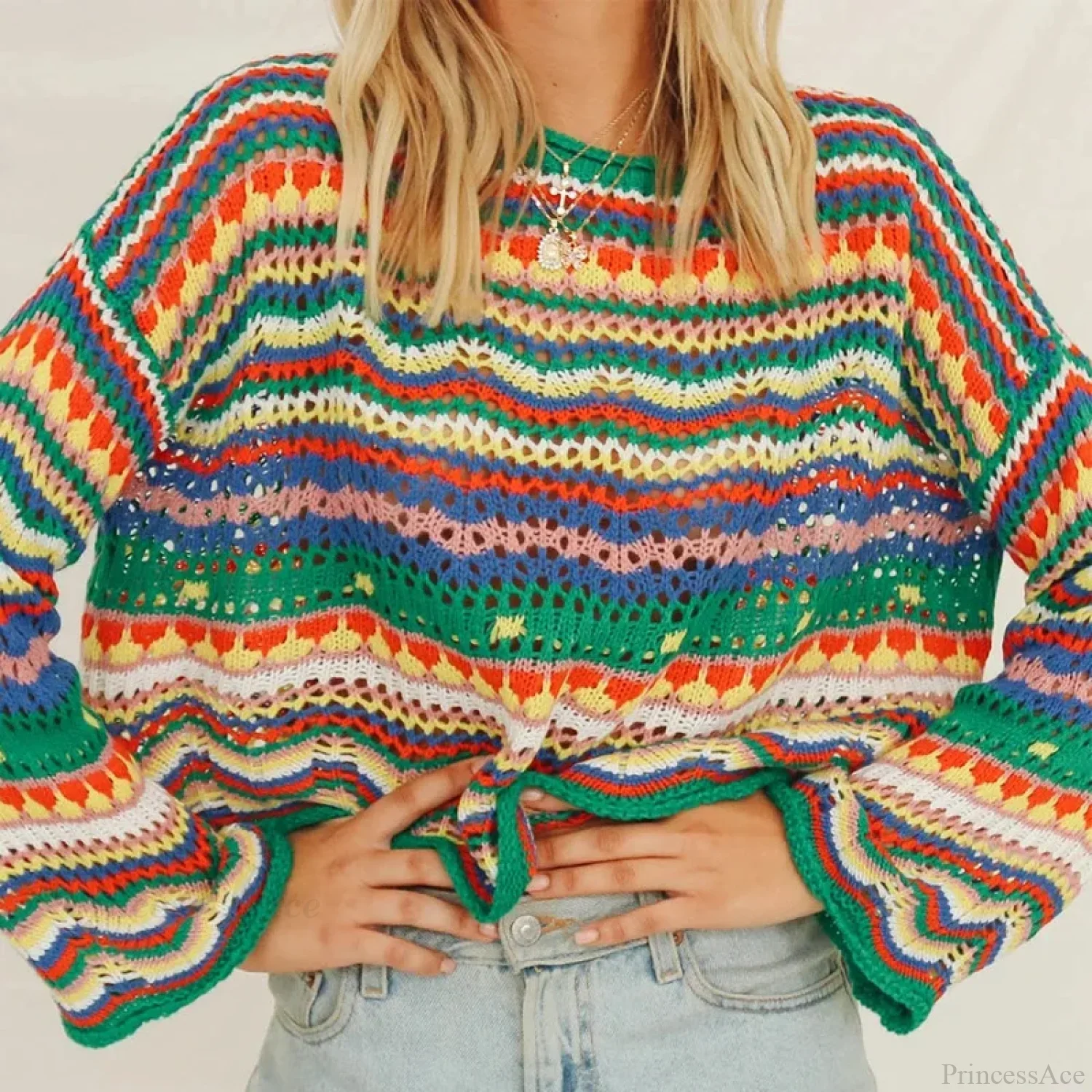 Vintage 90s Crochet Flared Sleeves Sweater - Image 4