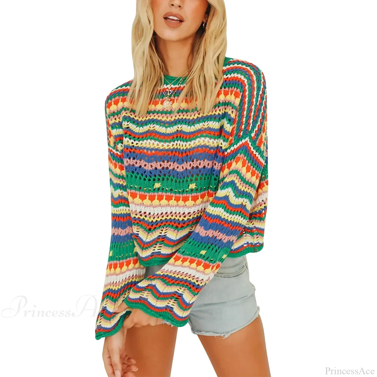Vintage 90s Crochet Flared Sleeves Sweater - Image 7