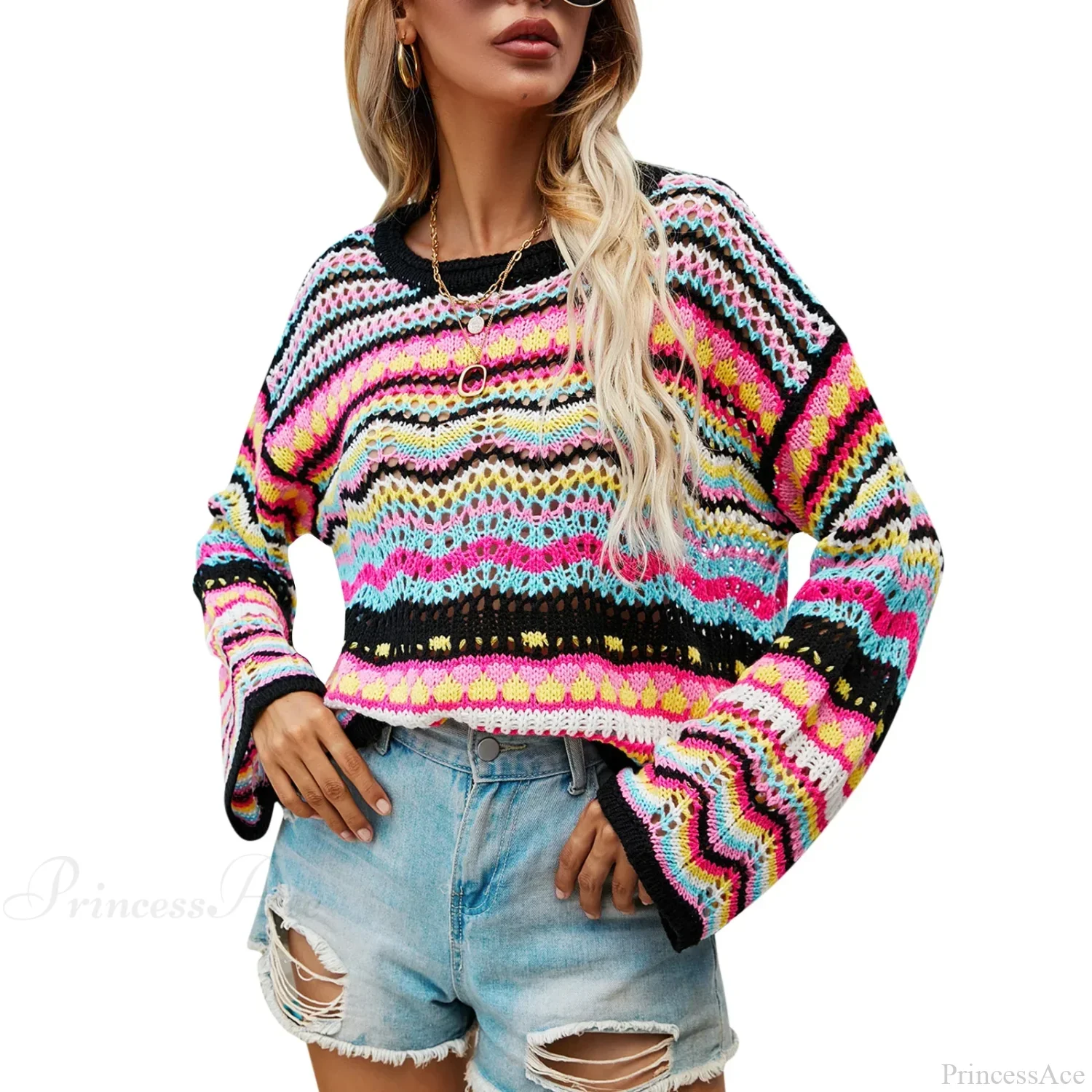 Vintage 90s Crochet Flared Sleeves Sweater - Image 8