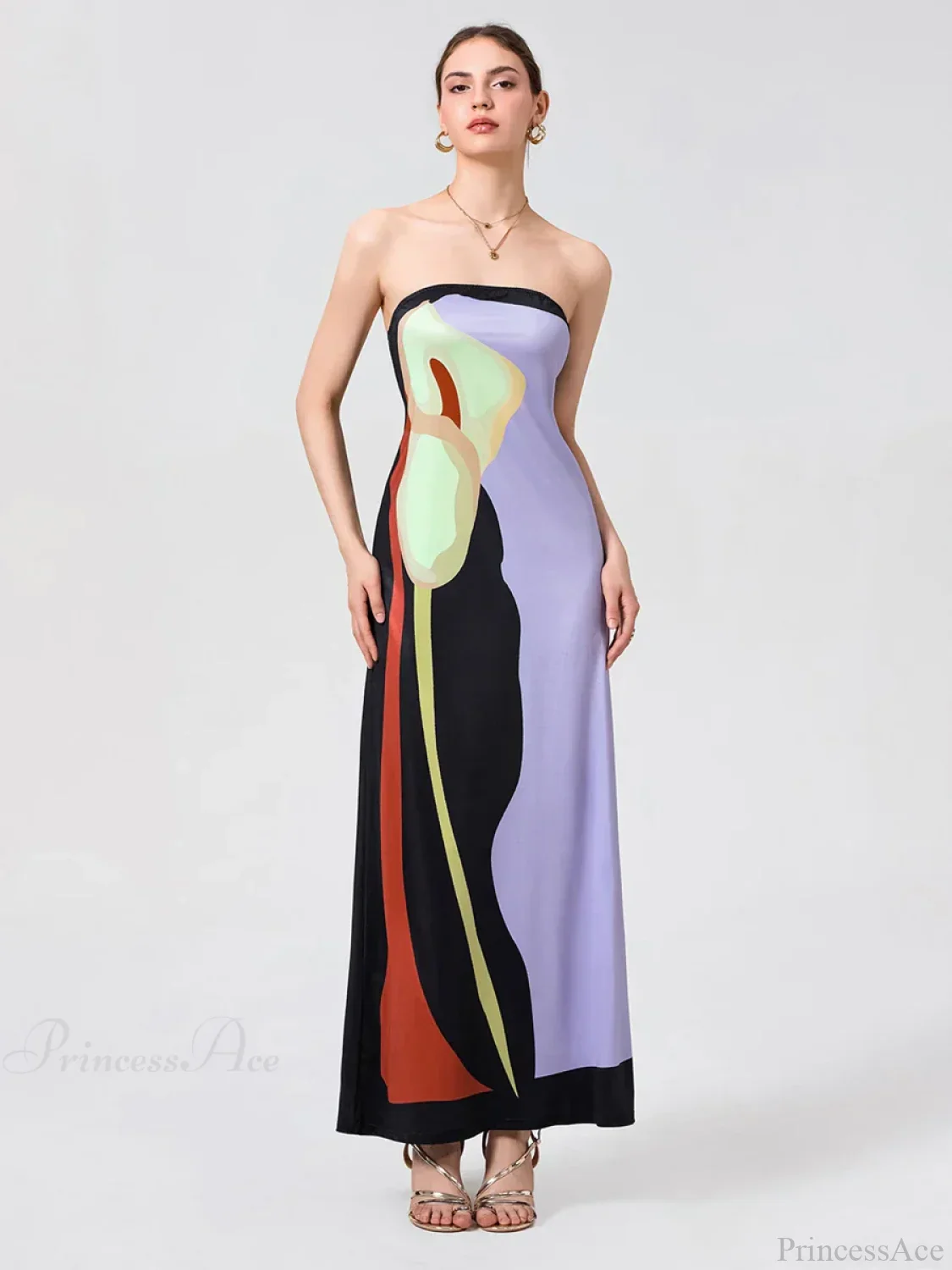 Vintage Abstract Floral Strapless Backless Loose Tube Top Floral Dress - Image 6