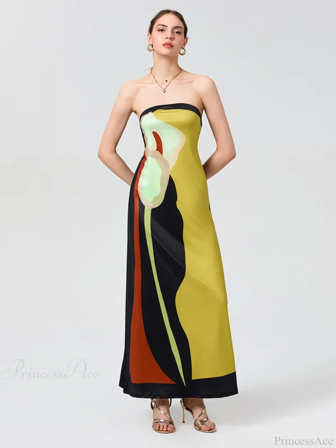 Vintage Abstract Floral Strapless Backless Loose Tube Top Floral Dress - Image 8