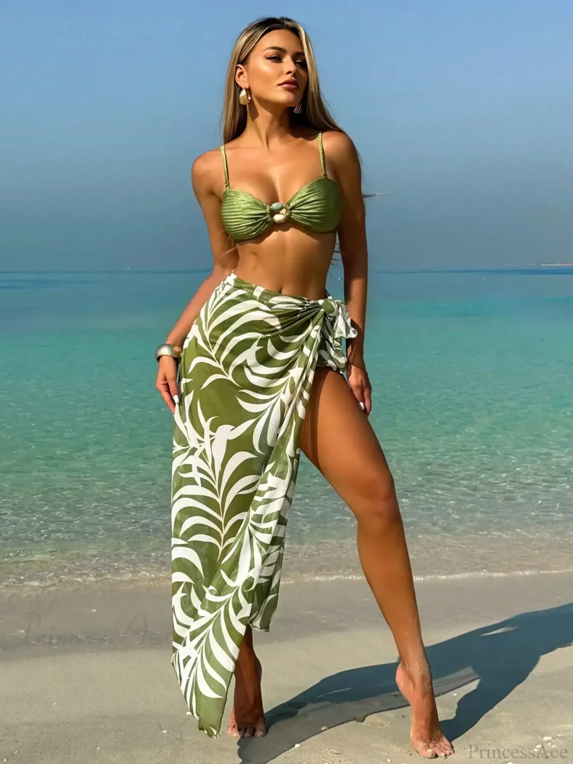 Vintage Bikini with Mesh Skirt Three Piece Swimsuit - Image 3