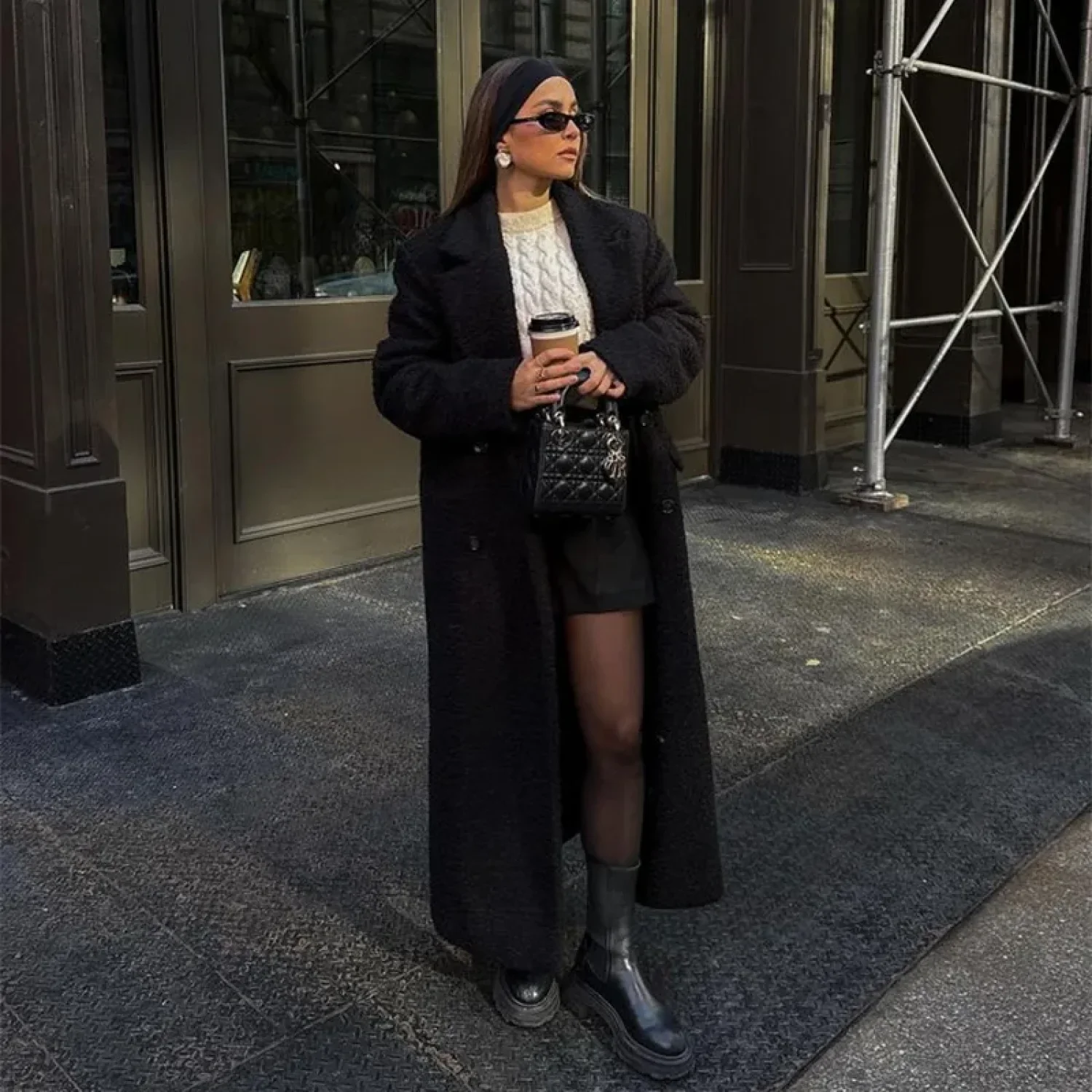 Vintage Black Woolen Double-Breasted Overcoat - Image 6