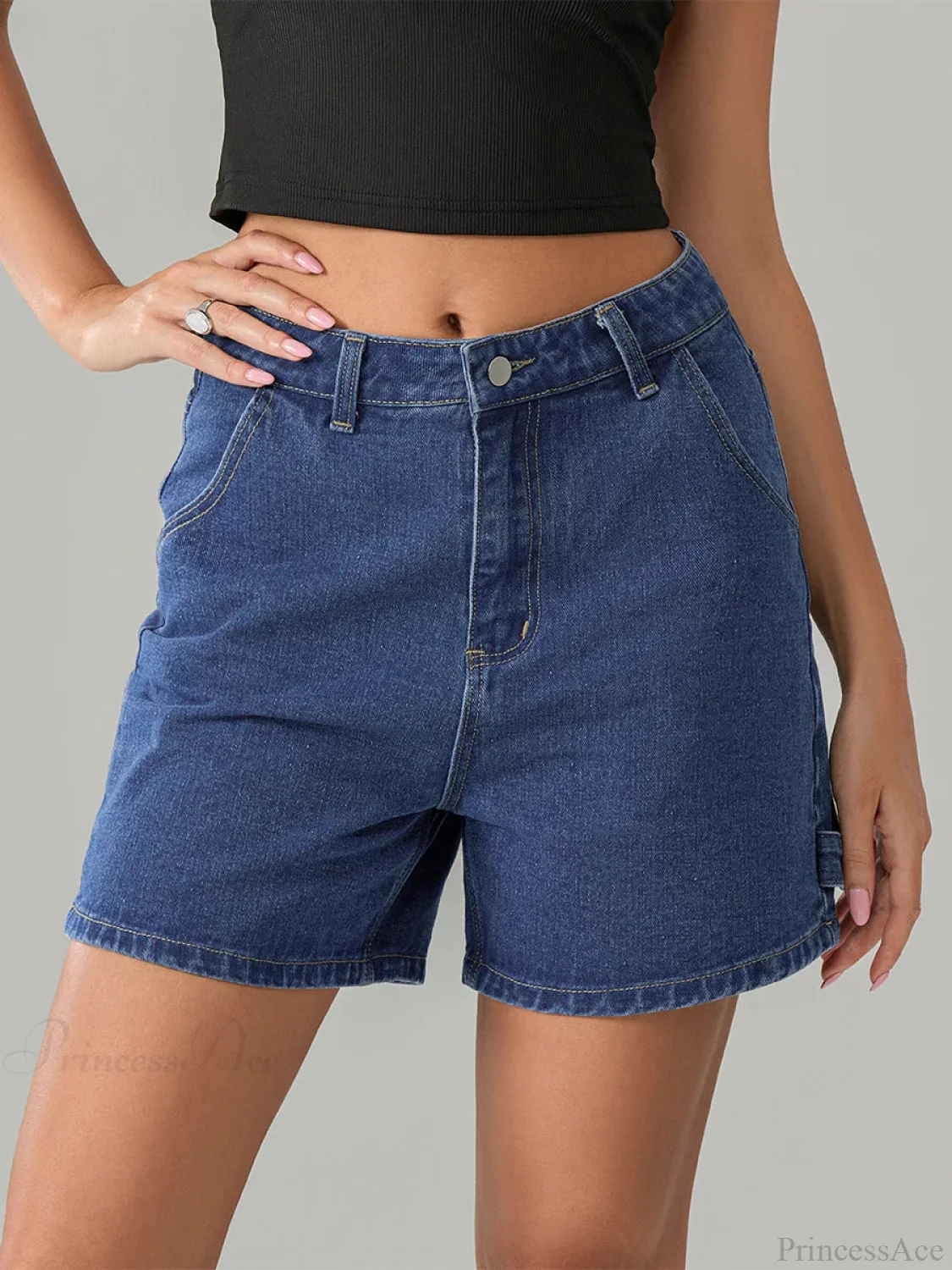 Vintage Blue Button Denim Short - Image 2