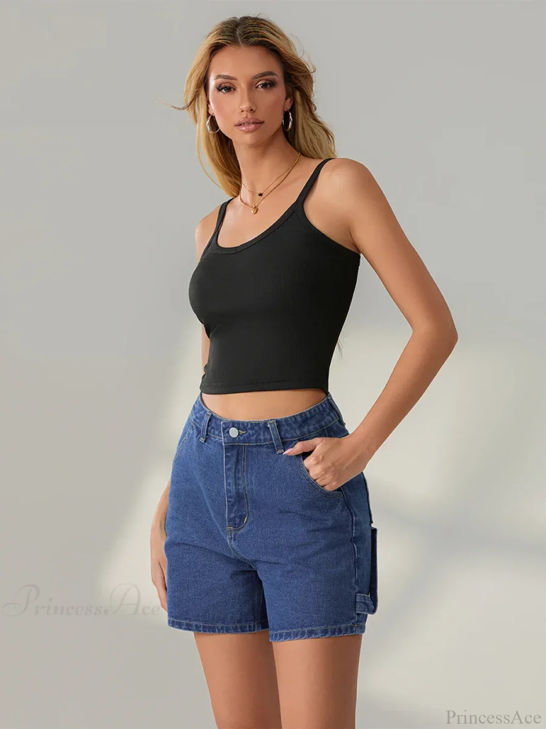 Vintage Blue Button Denim Short - Image 6