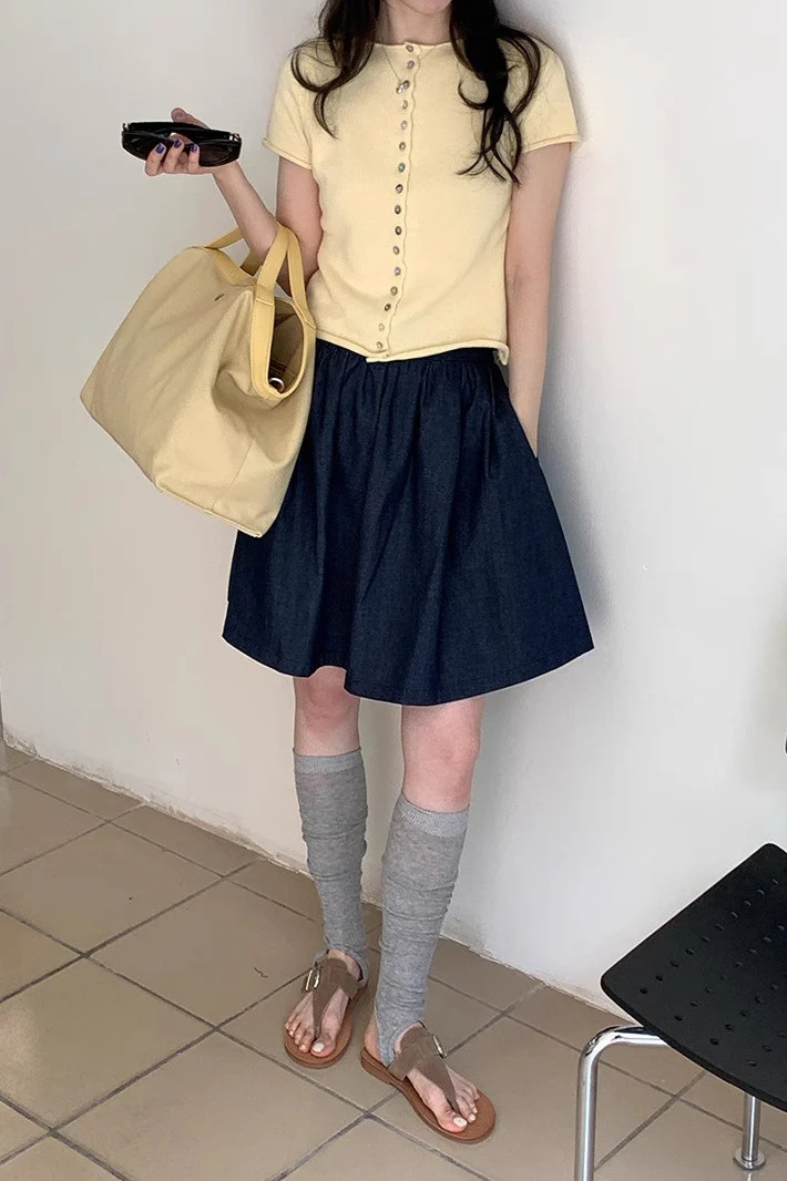 Vintage Blue High Waist A Line Denim Mini Skirt - Image 4