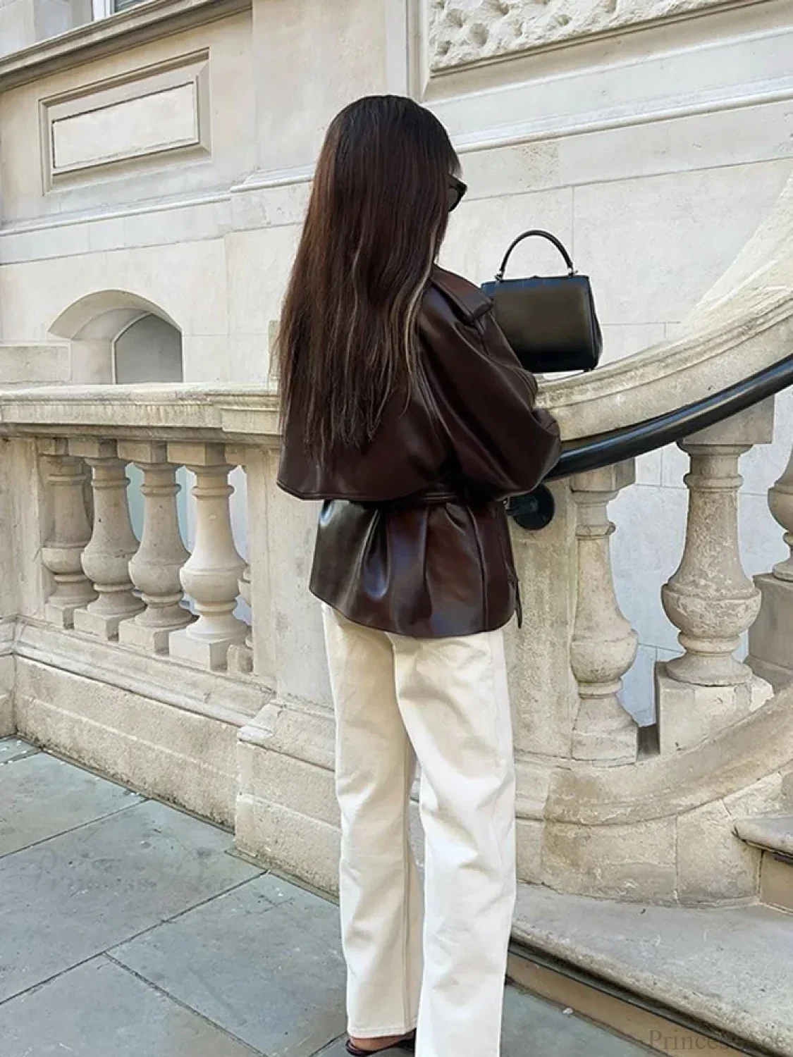 Vintage Brown Button PU Leather Coat - Image 4