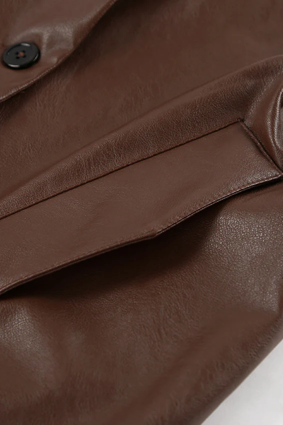 Vintage Brown Leather Blazer Coat - Image 7