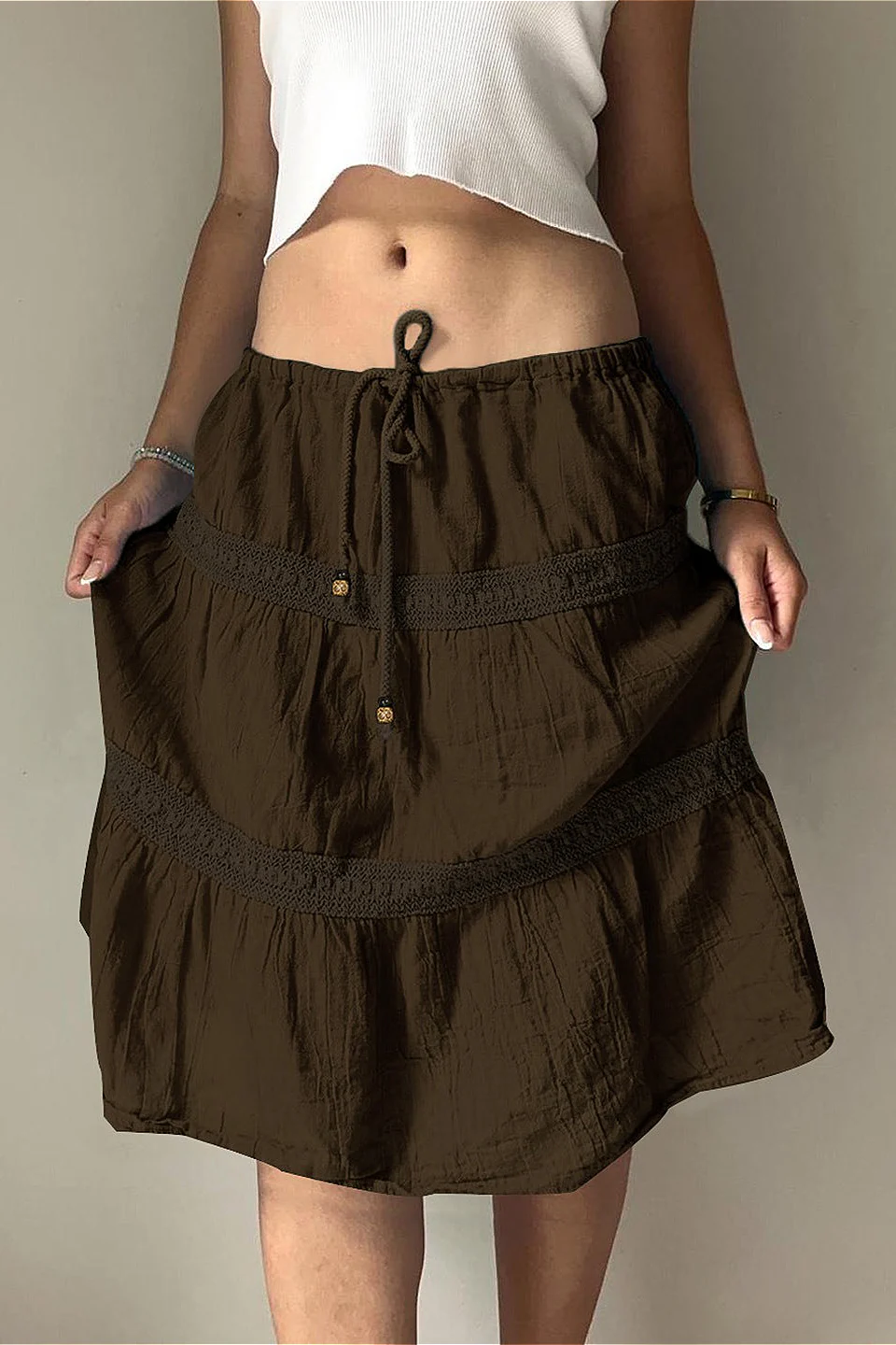Vintage Brown Pleated A-Line Skirt