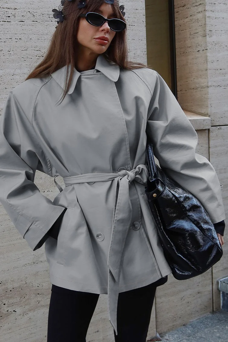 Vintage Casual Belted Trench Coat - Image 3