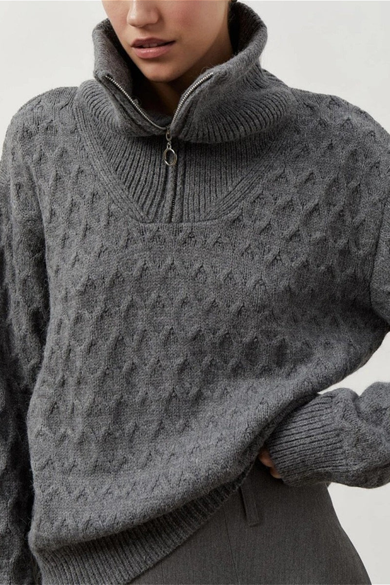 Vintage Chunky Knit High Neck Zip Up Sweater - Image 6