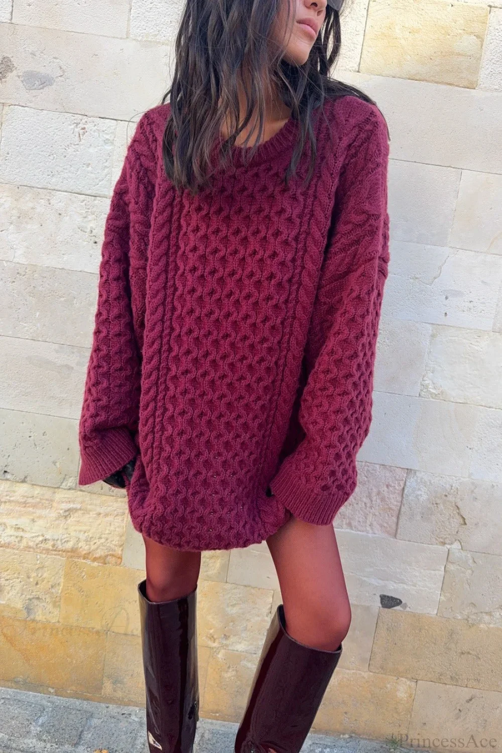 Vintage Crewneck Cable Knit Loose Sweater - Image 4