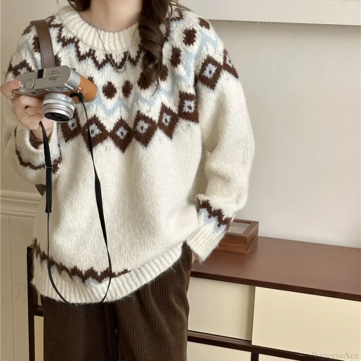 Vintage Fair Isle Loose Preppy Sweater