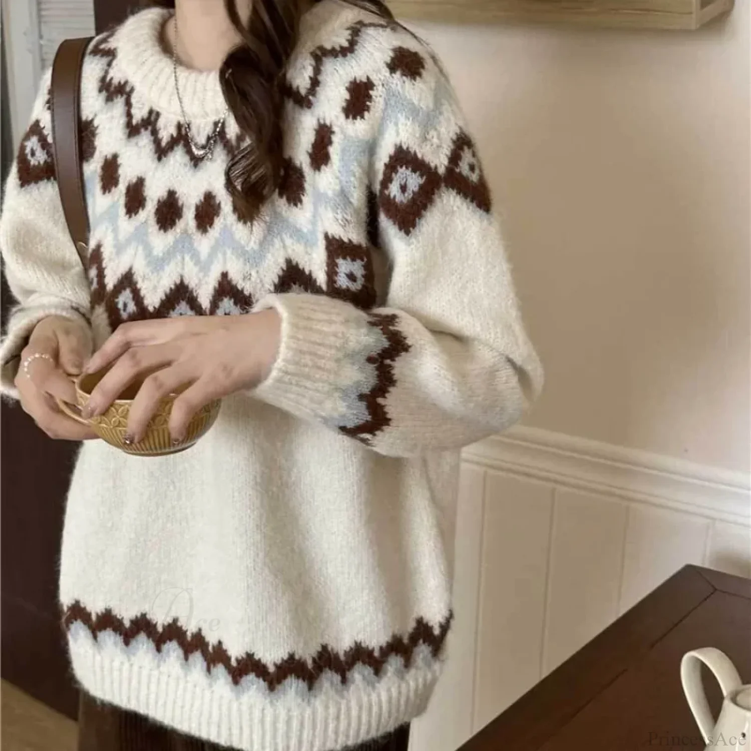 Vintage Fair Isle Loose Preppy Sweater - Image 2