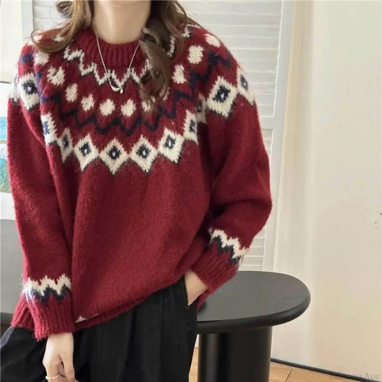 Vintage Fair Isle Loose Preppy Sweater - Image 3