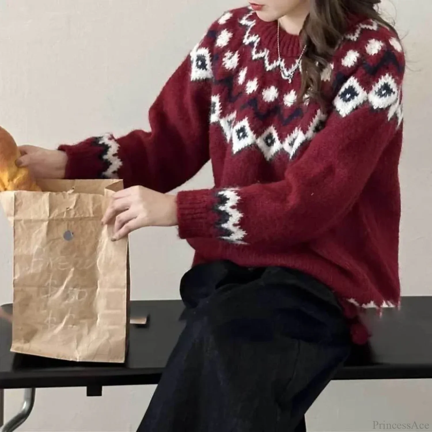 Vintage Fair Isle Loose Preppy Sweater - Image 4